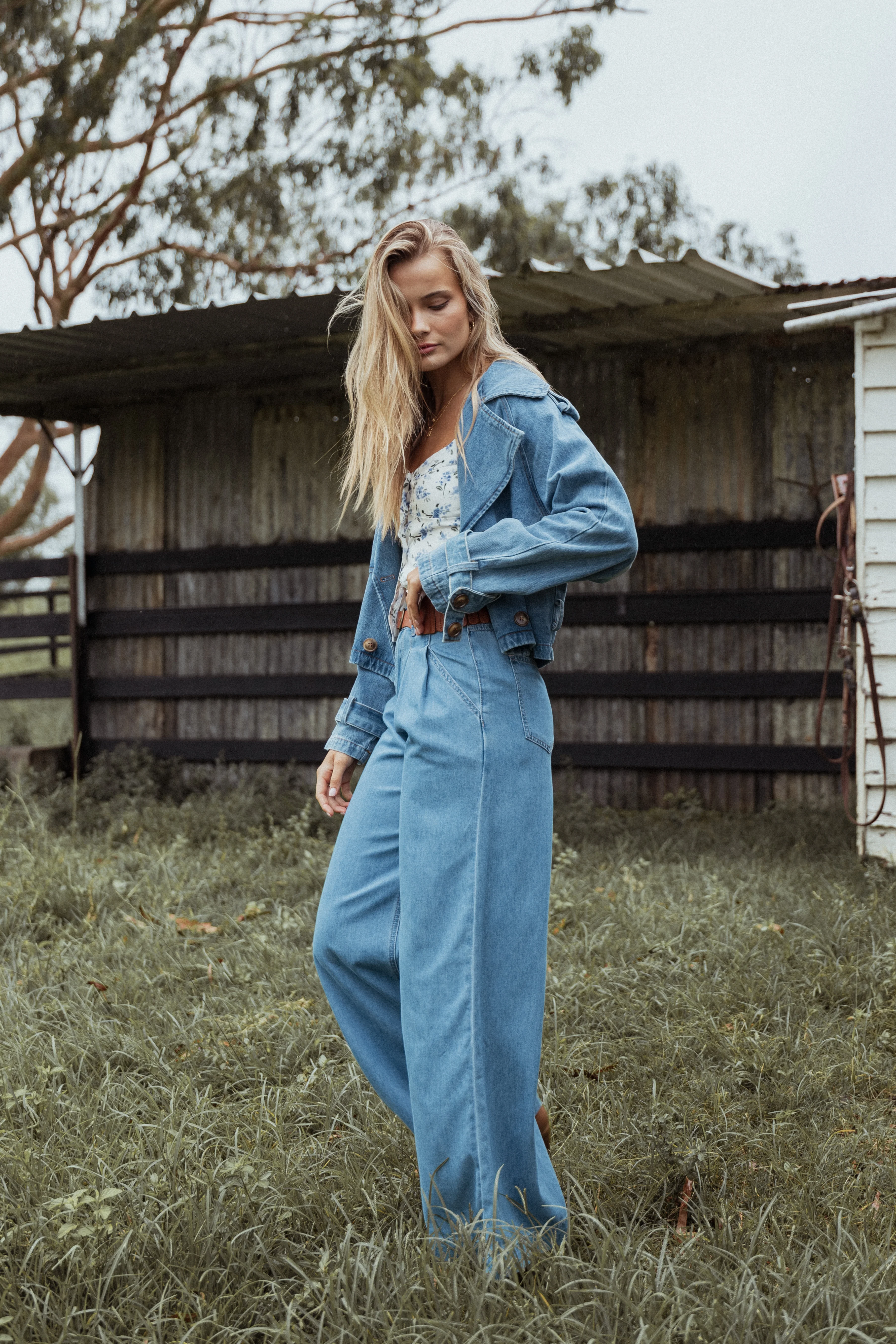Rosalee Chambray Wide Leg Pant - Medium Denim