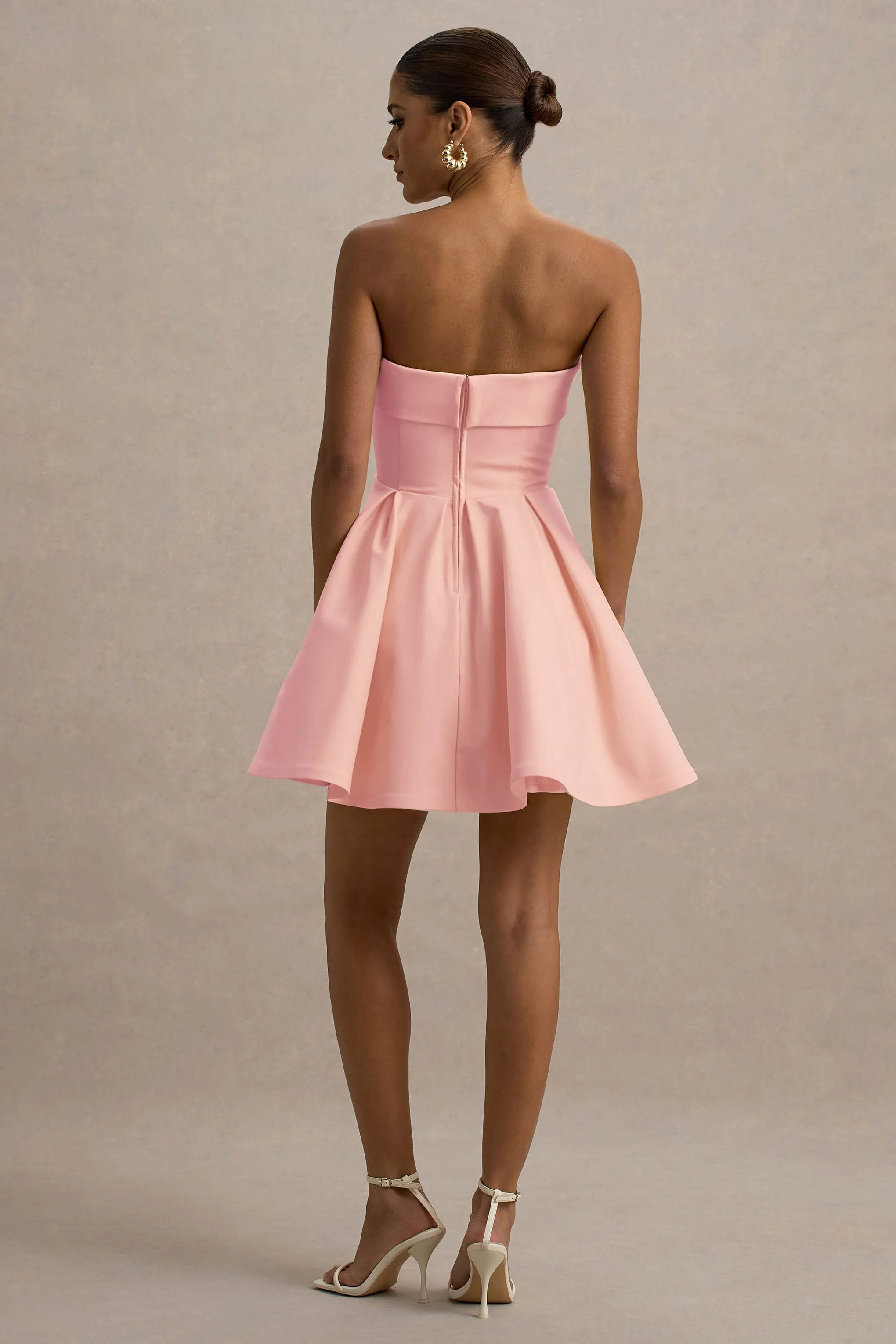 Bruna | Light Pink Bandeau Skater Mini Dress