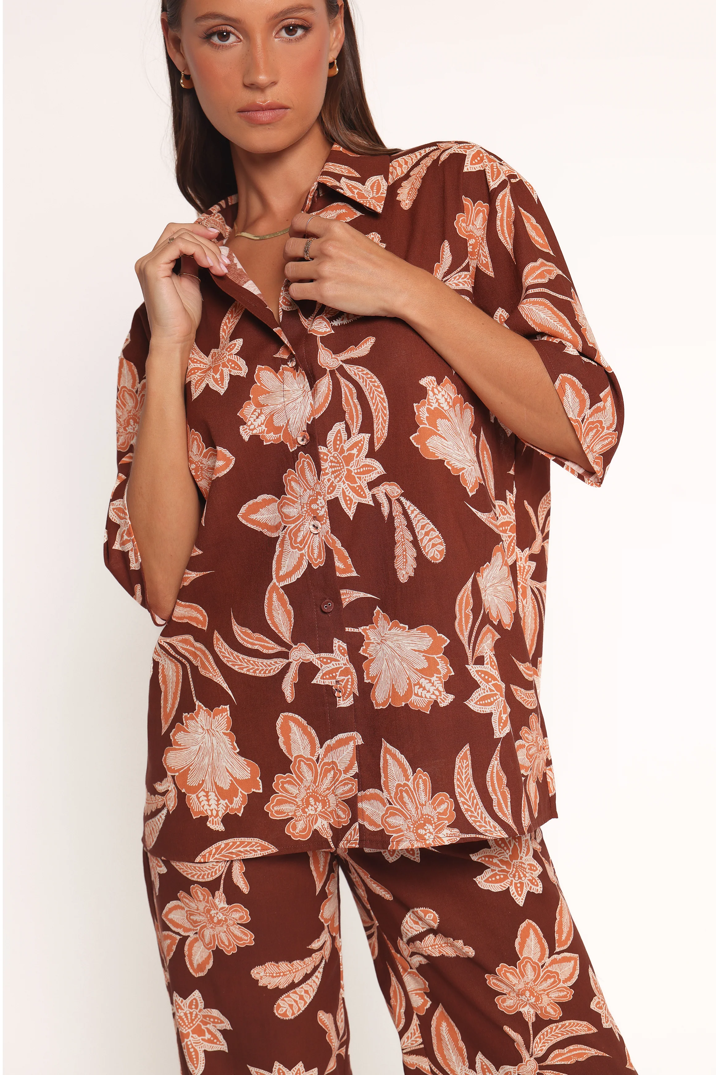 Samira Short Sleeve Shirt - Orange Floral