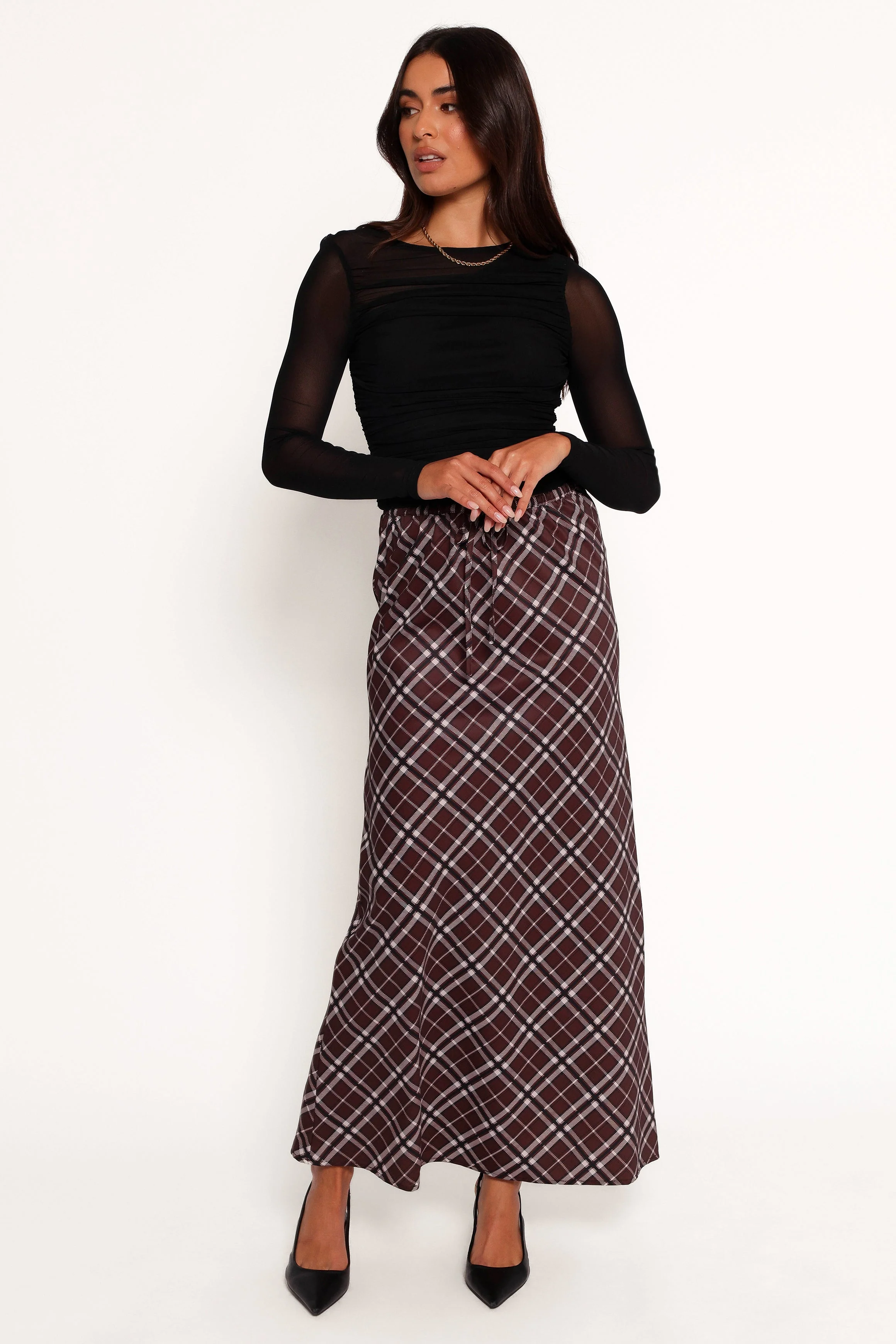 Sandra Midi Skirt - Brown Check
