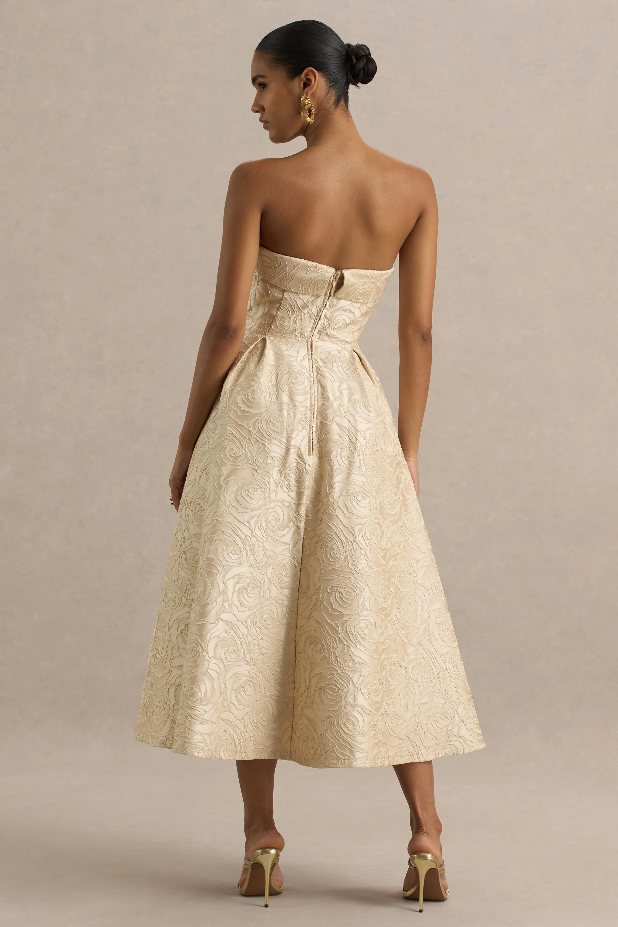 Hypnotic | Gold Jacquard Bandeau Midi Dress