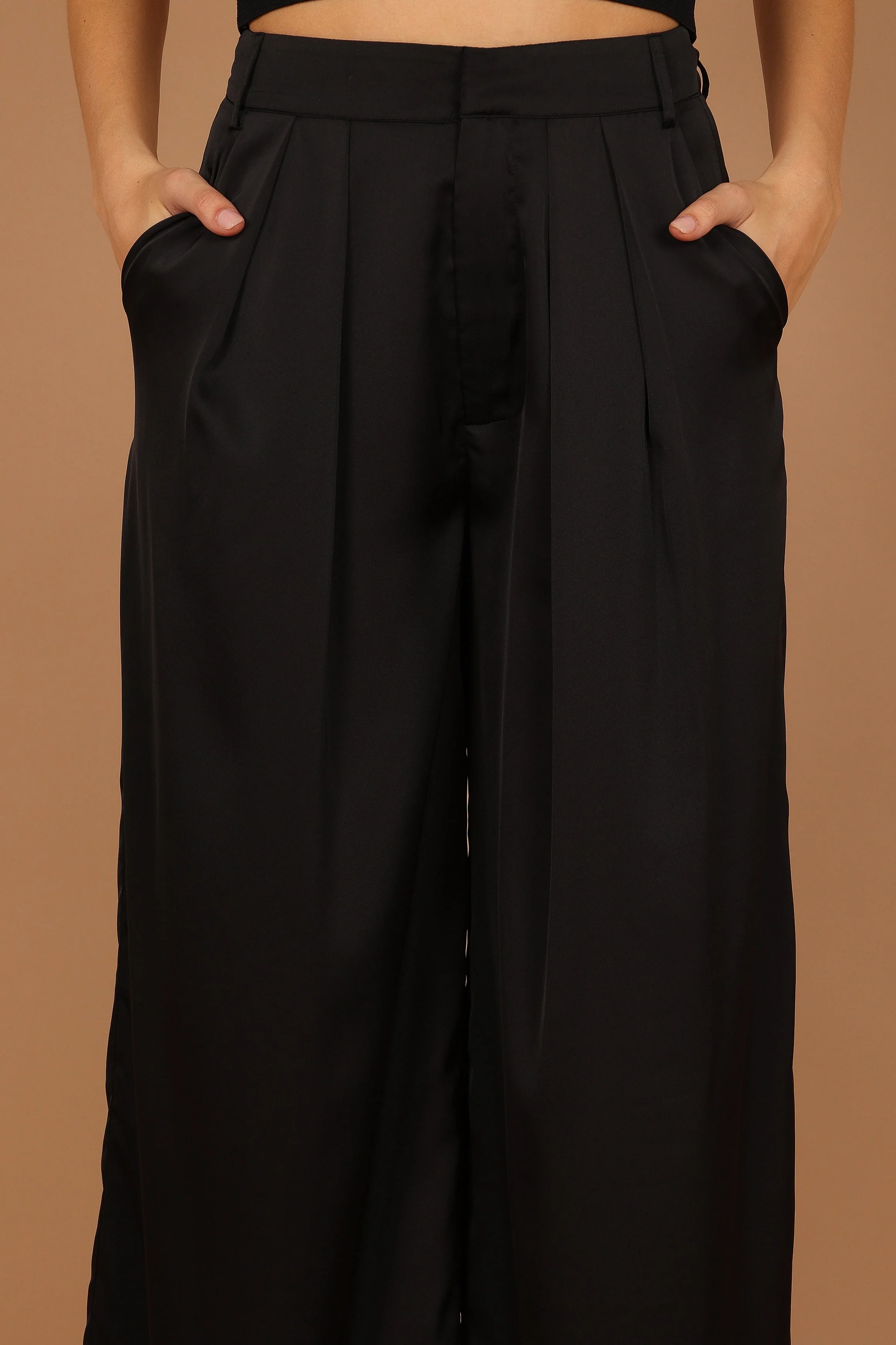 Wellington Wide Leg Satin Pant - Black