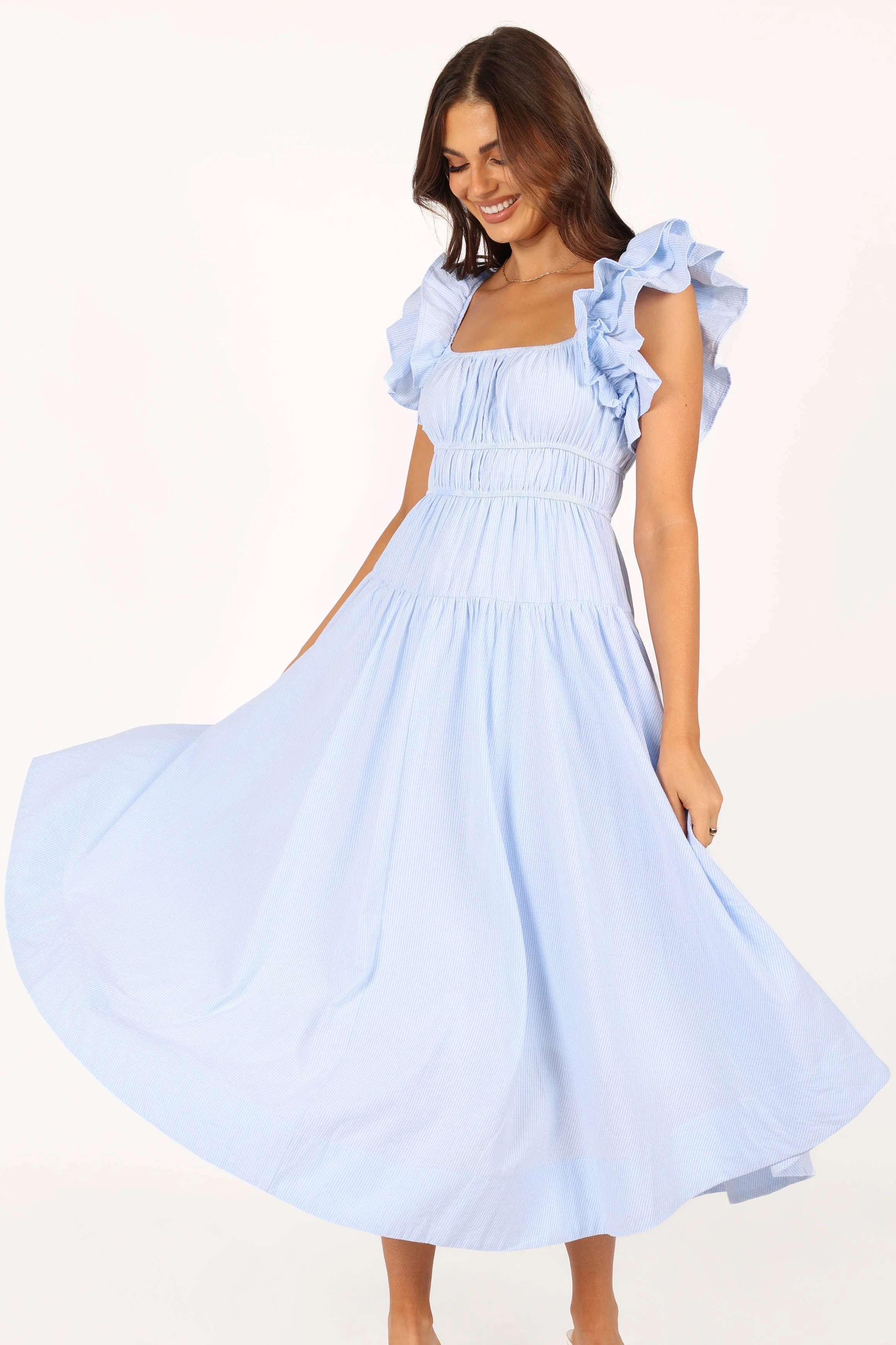Linda Midi Dress - Blue Stripe