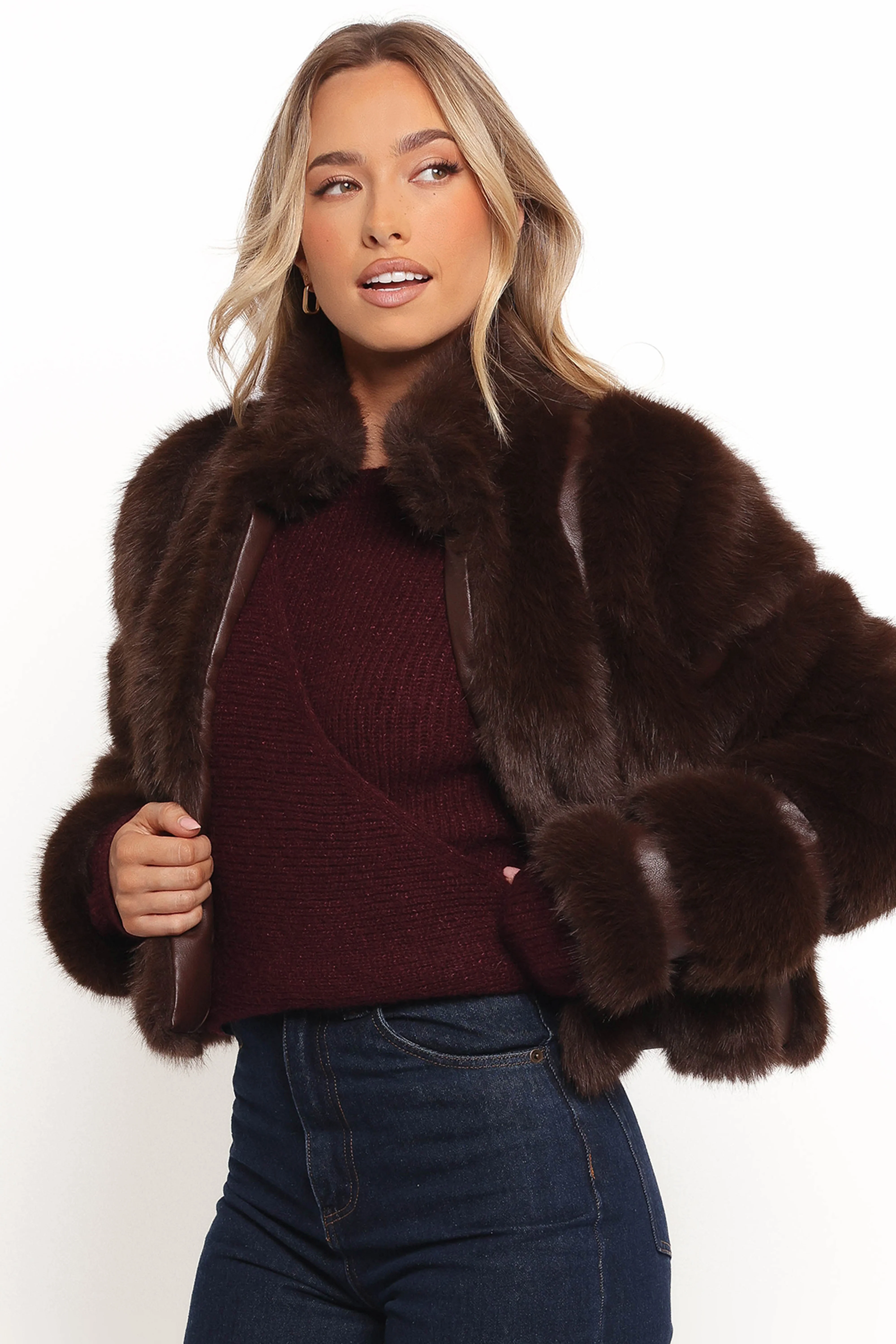 Velma Channel Faux Fur Jacket - Chocolate