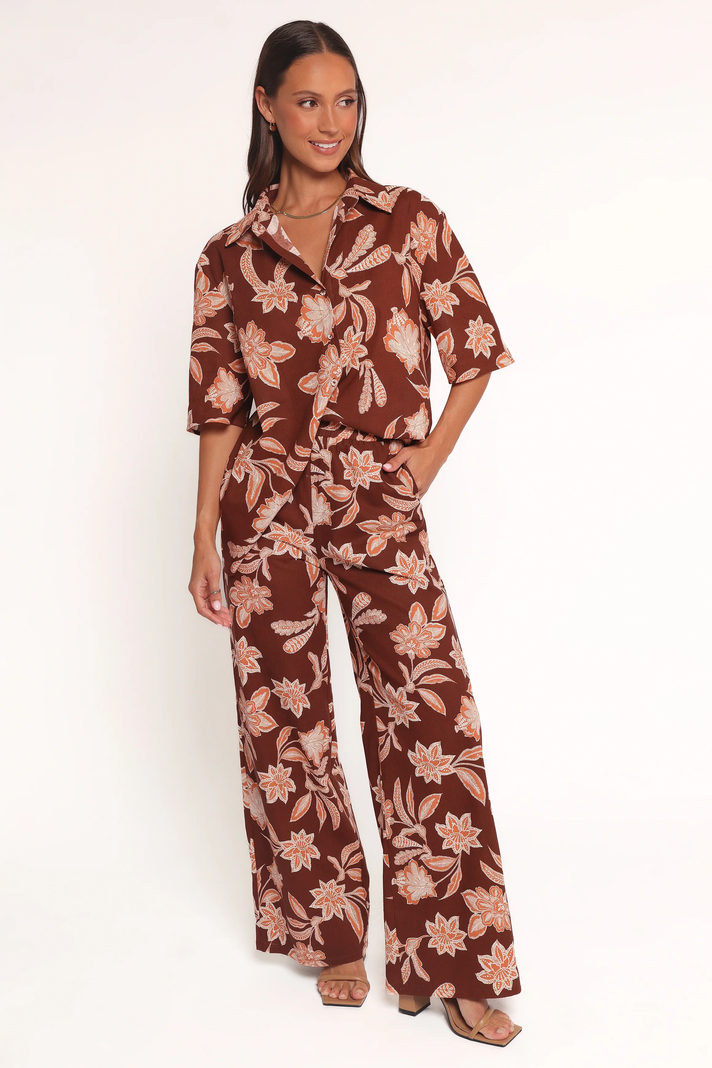 Samira Wide Leg Pant - Orange Floral