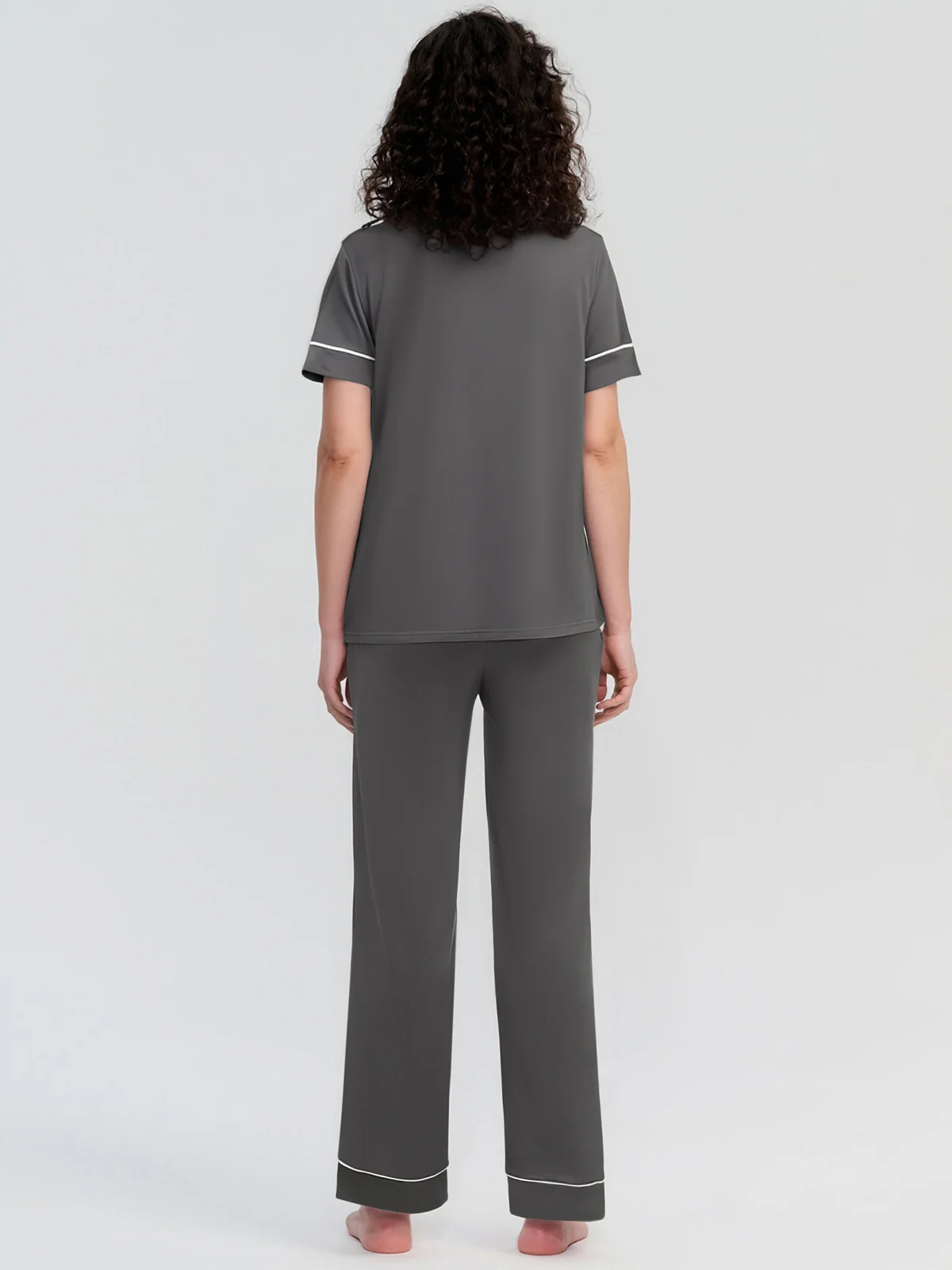 Solid Piped Short Sleeve Pajamas Set