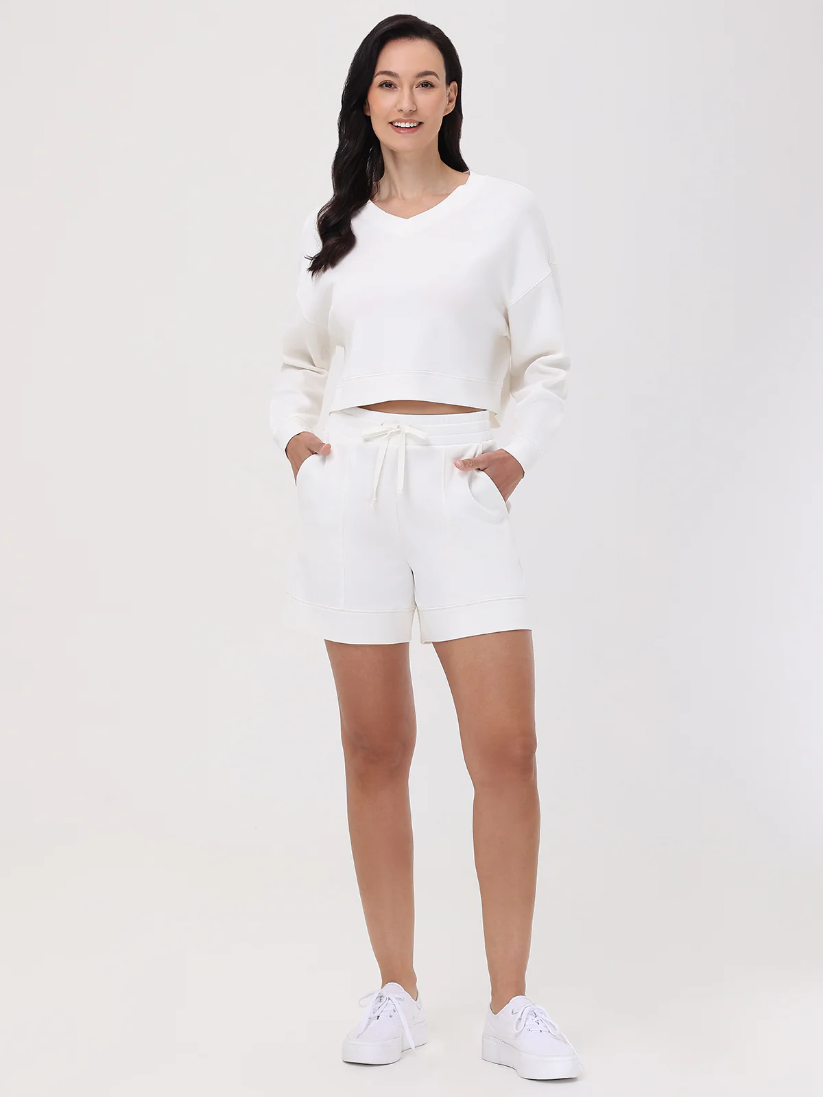 V-Neck Crop Sweatshirt