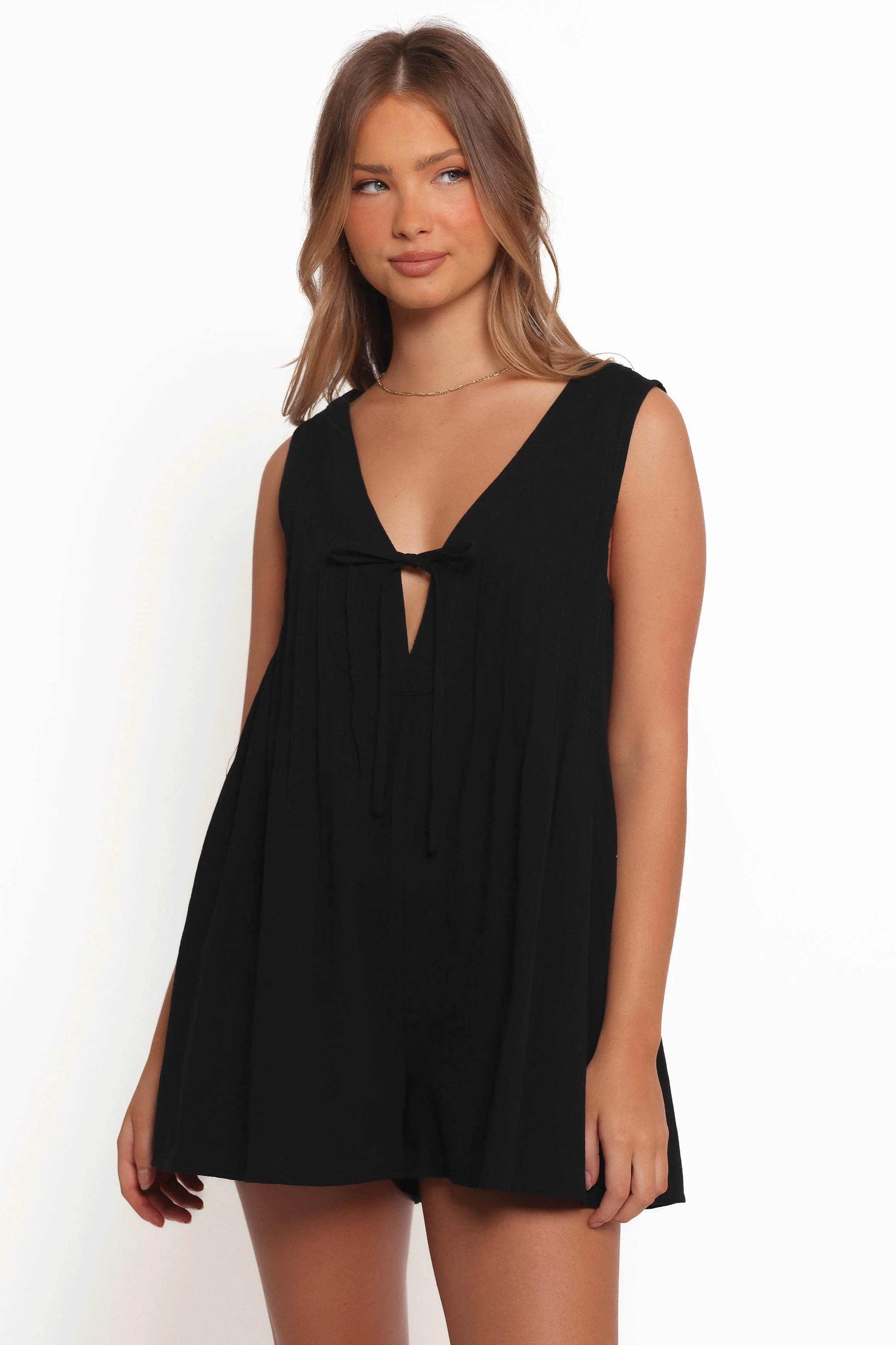 Kallie Tie Front Romper - Black