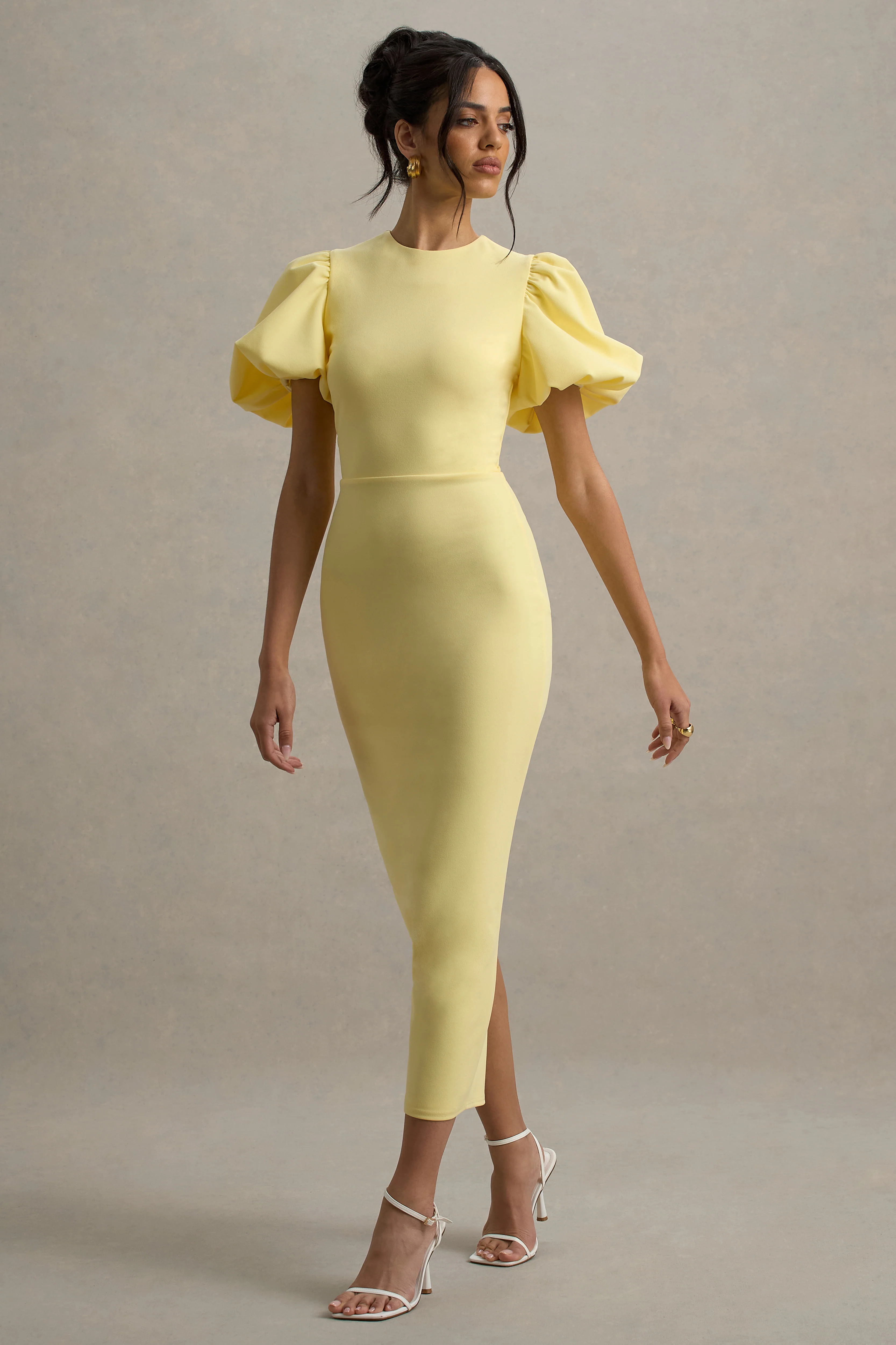 Dakota | Lemon Blue Puff-Sleeve Midi Dress