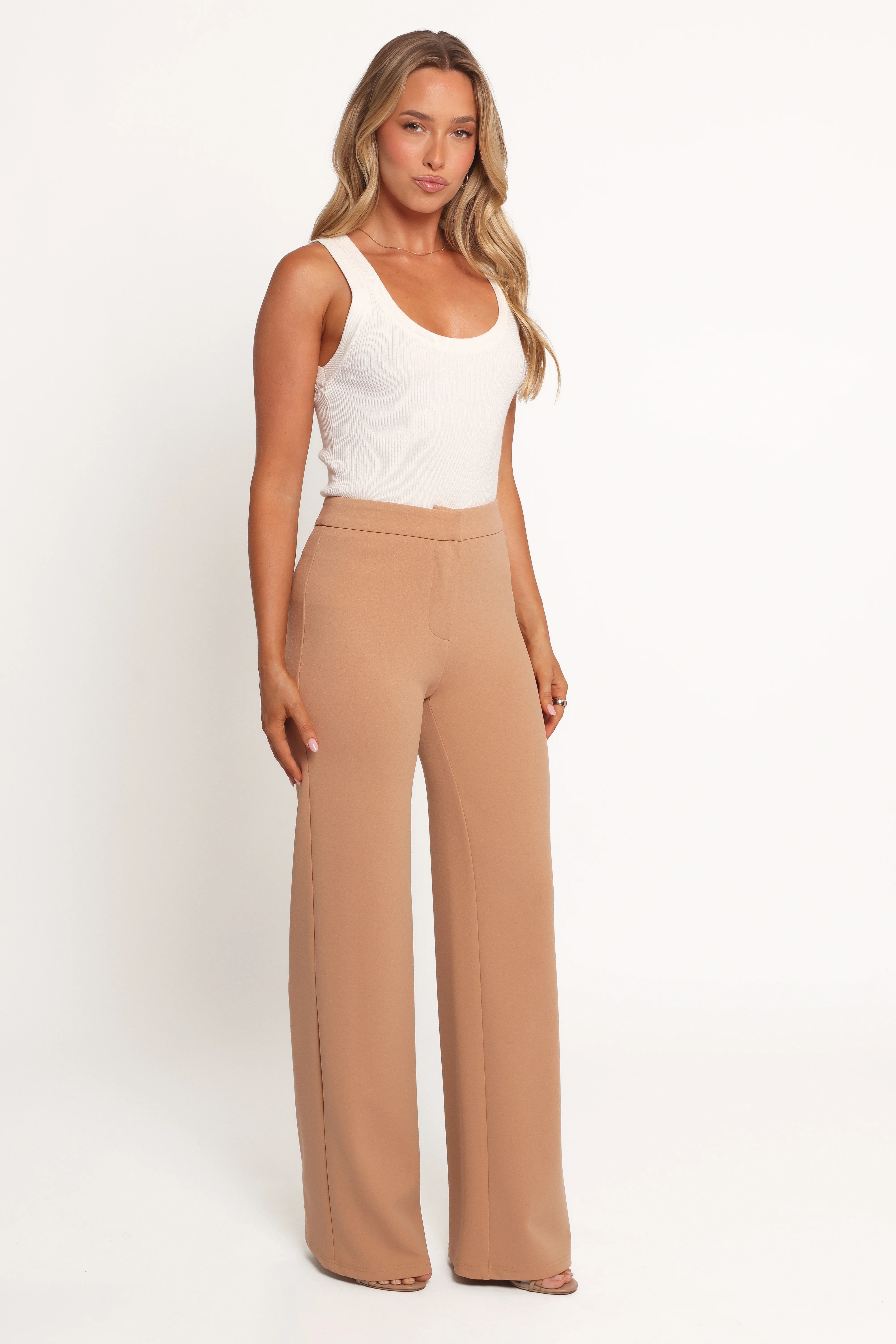 Liora Flat Front Knit Pants - Mocha