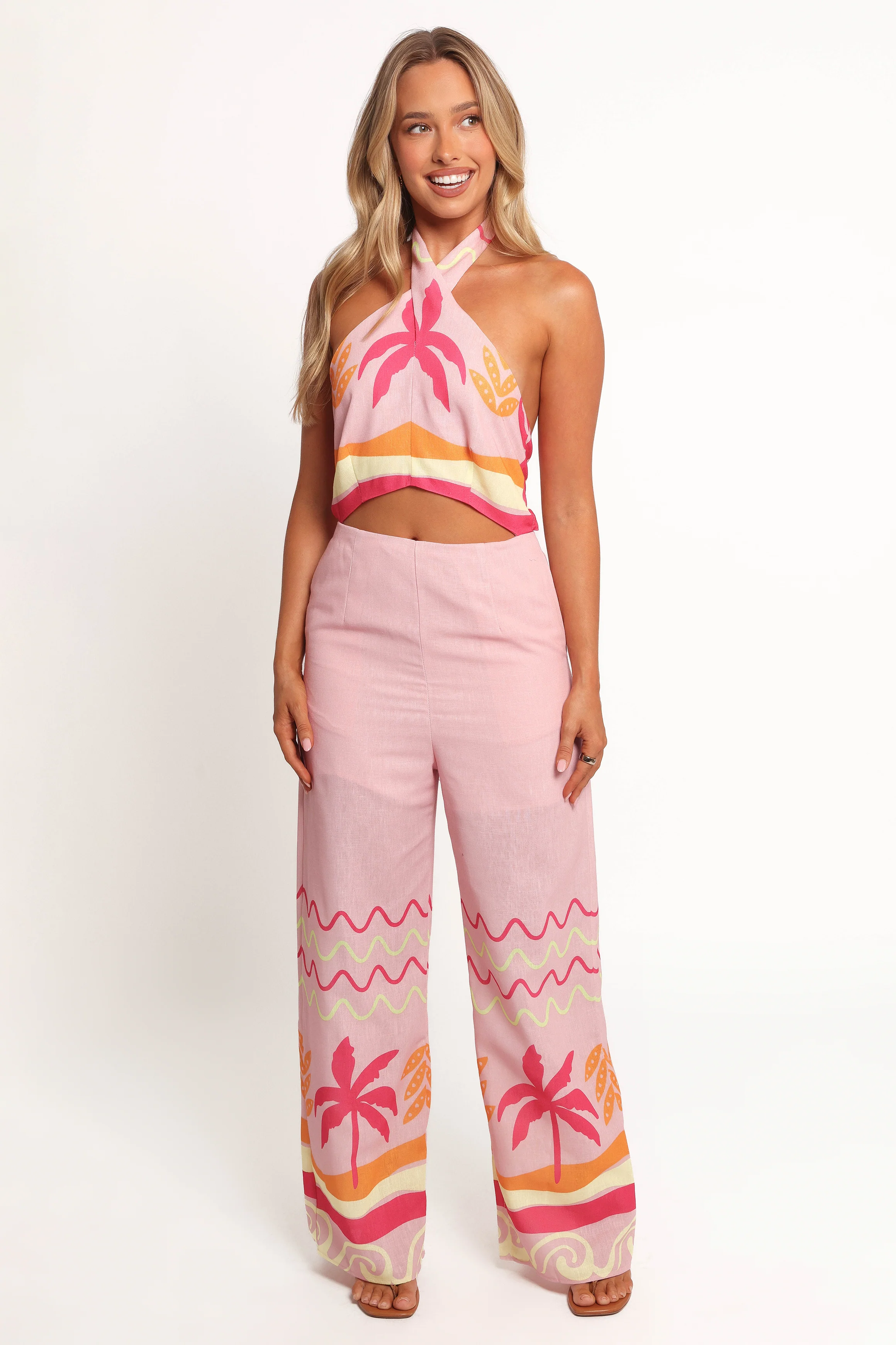 Aryn Halterneck Jumpsuit - Pink Palm