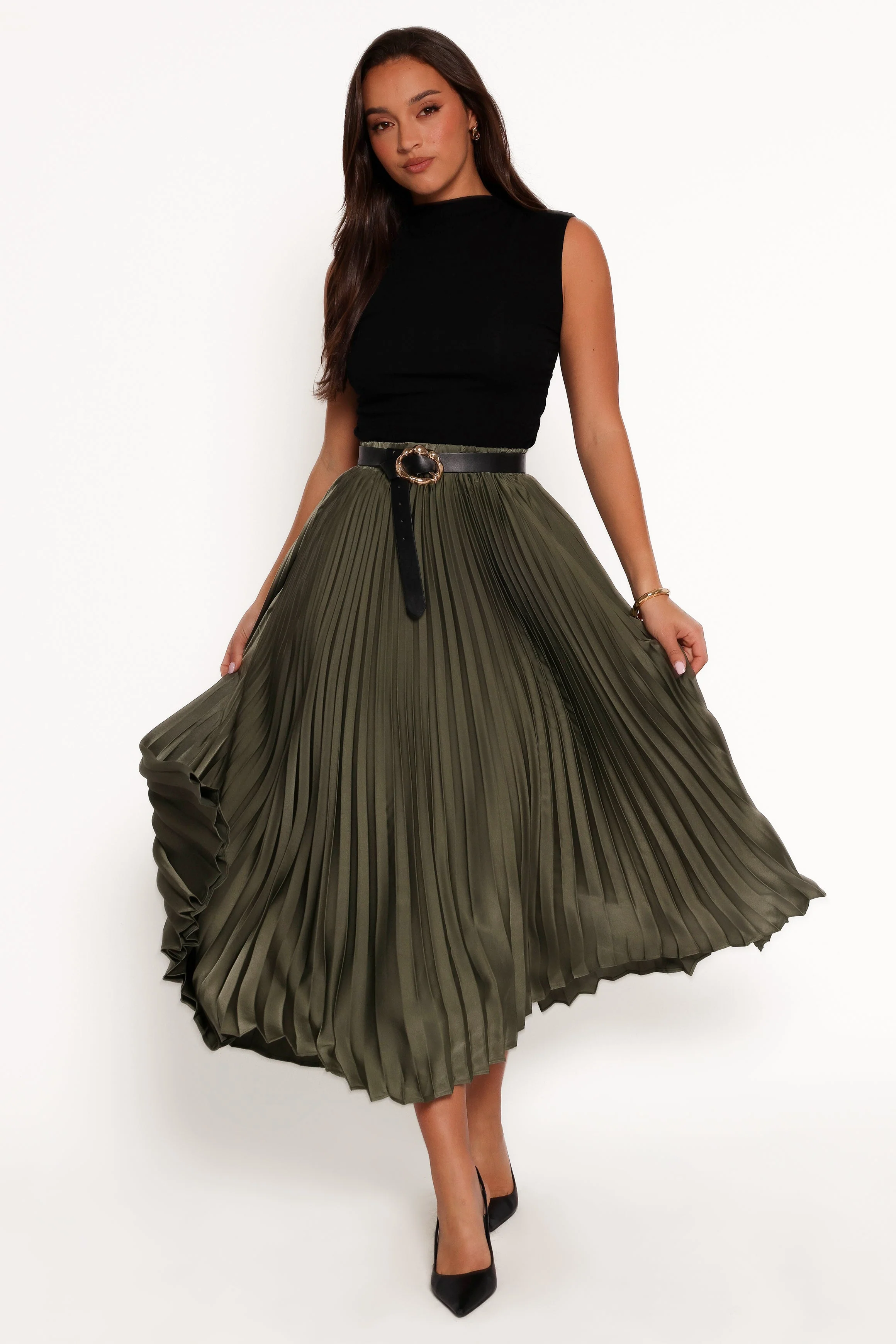 Polina Pleated Maxi Skirt - Olive
