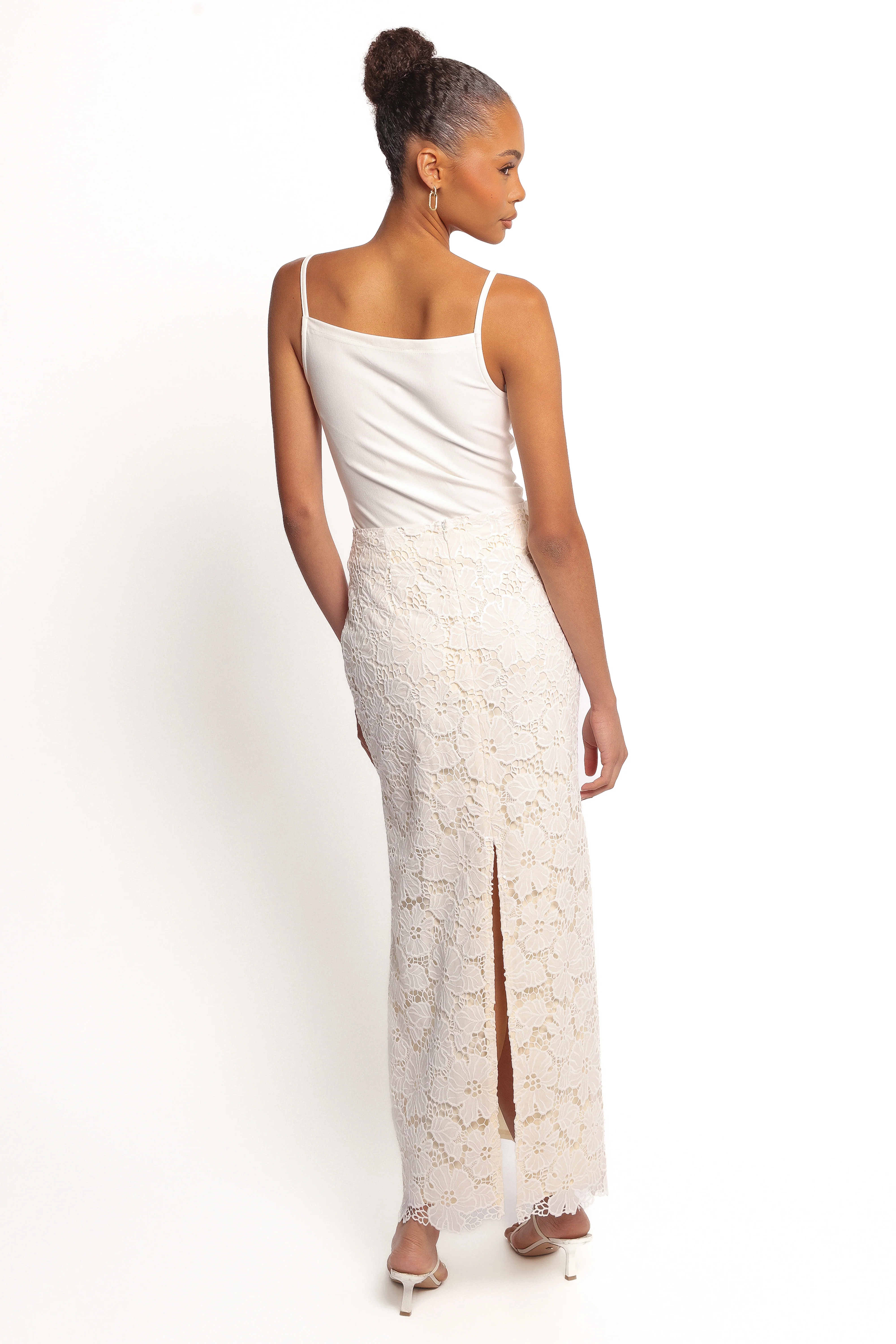 Mika Floral Lace Maxi Skirt - White