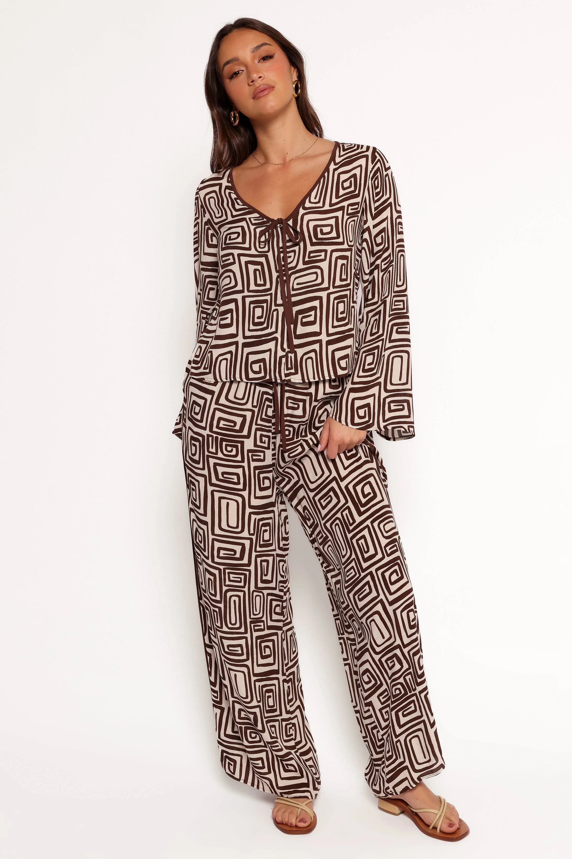 Imogen Pant - Chocolate Brown Print