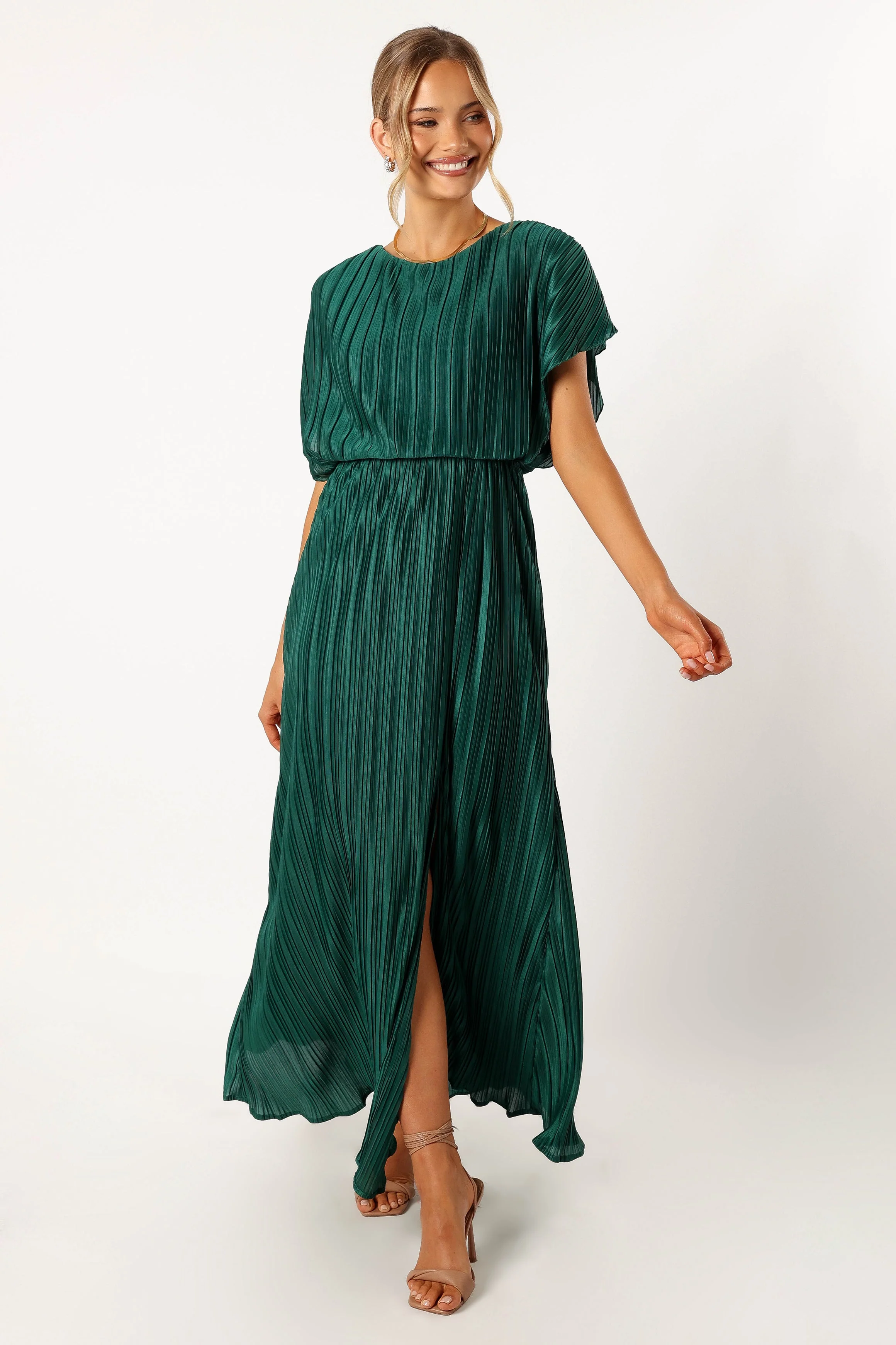 Neville Pleated Maxi Dress - Teal Green