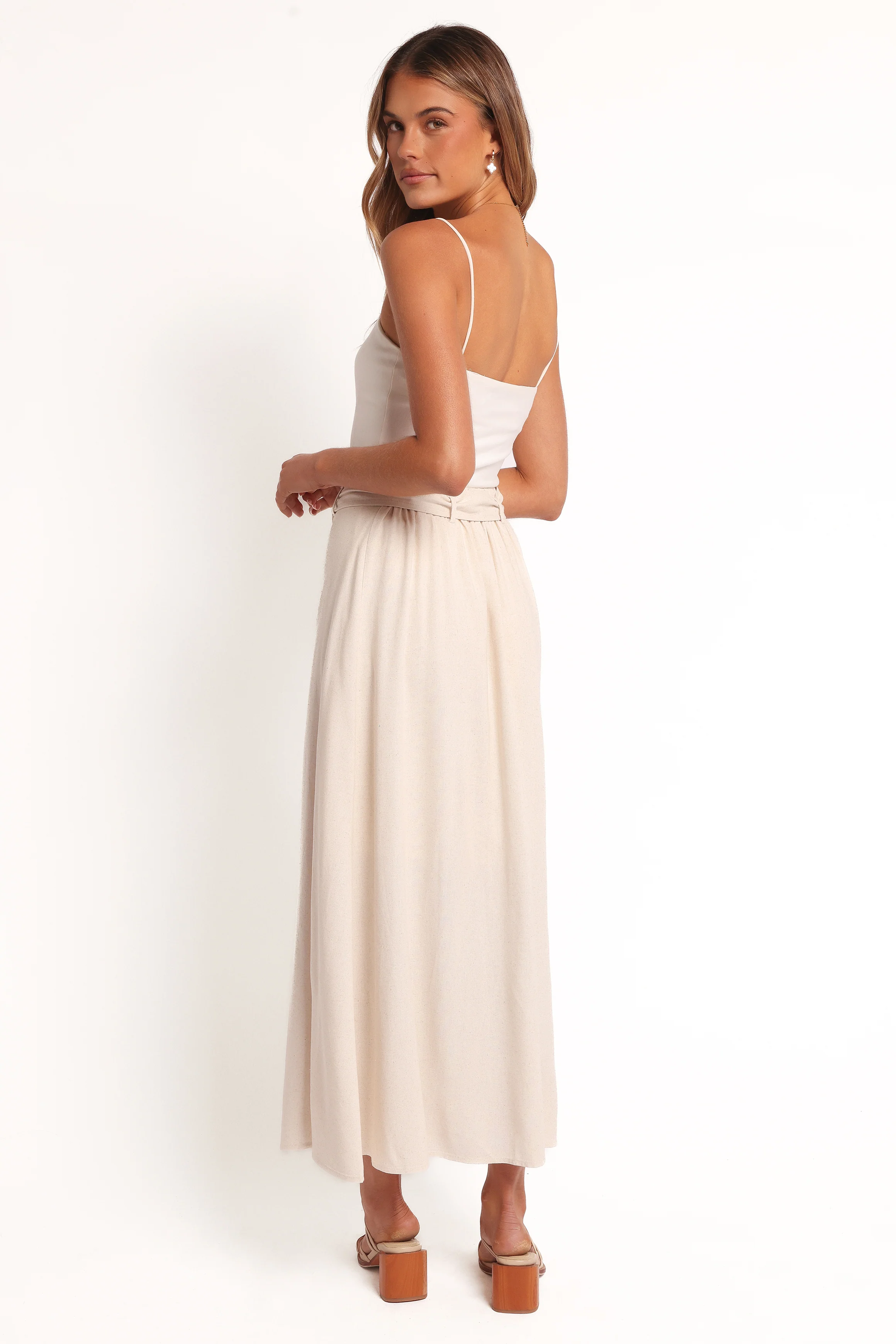 Xander Tie Waist Midi Skirt - Oatmeal