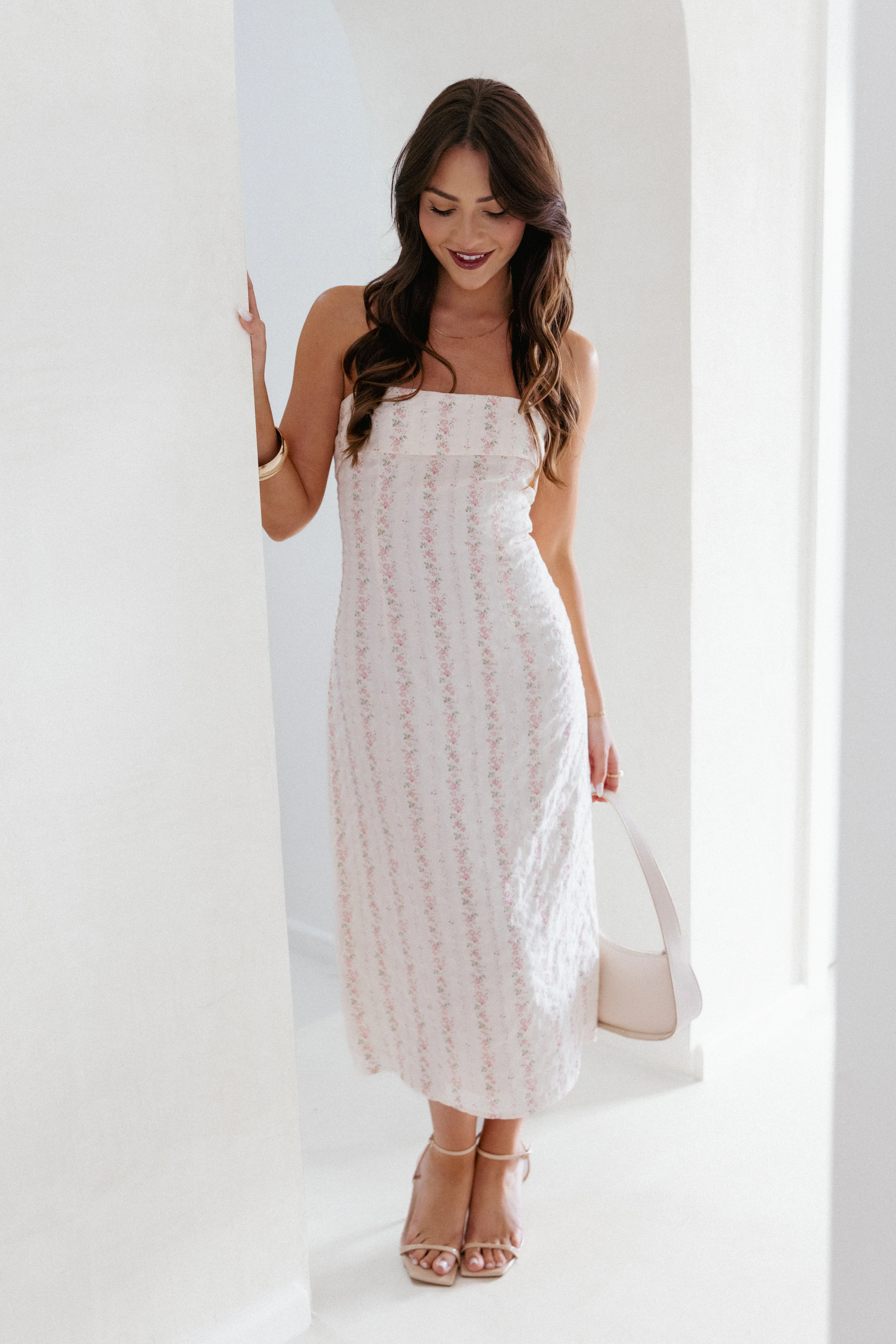 Norma Strapless Midi Dress - Pink Floral