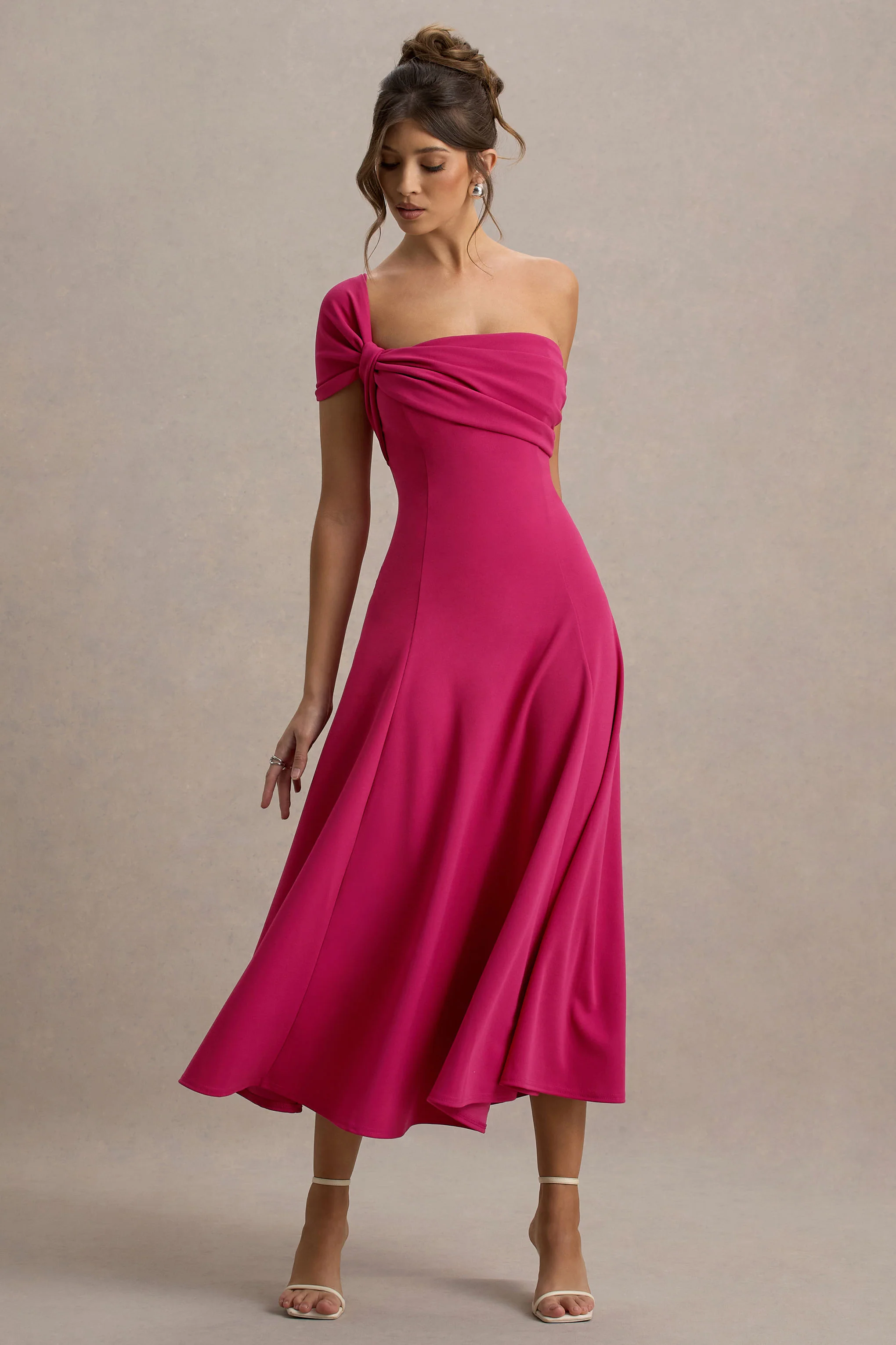 Malta | Hot Pink One-Shoulder Midi Dress