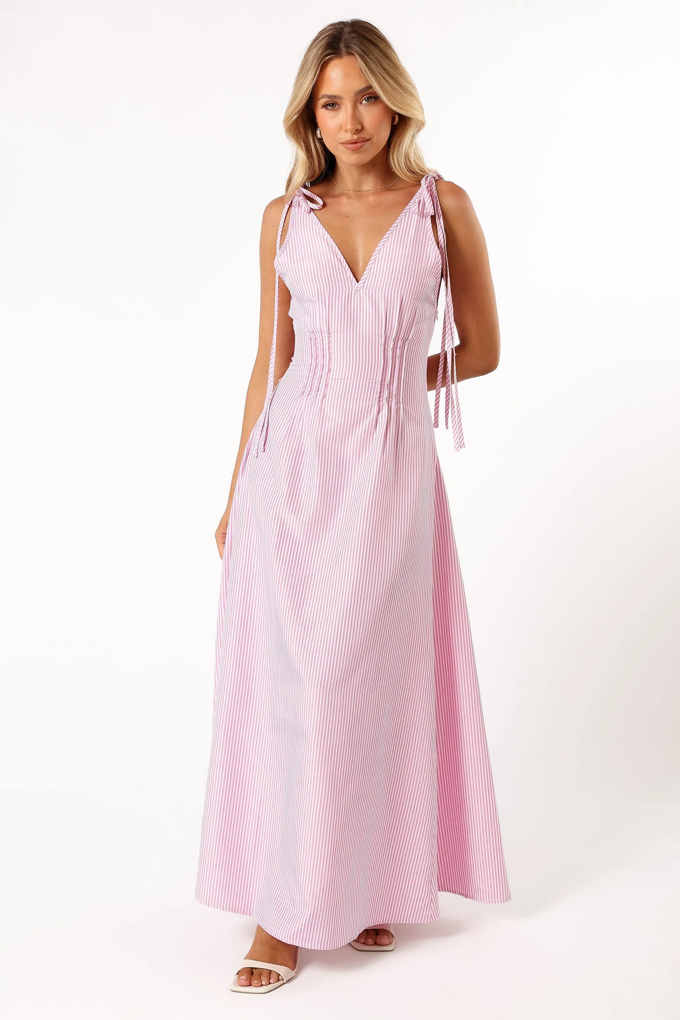 Lainey Tie Maxi Dress - Pink Stripe