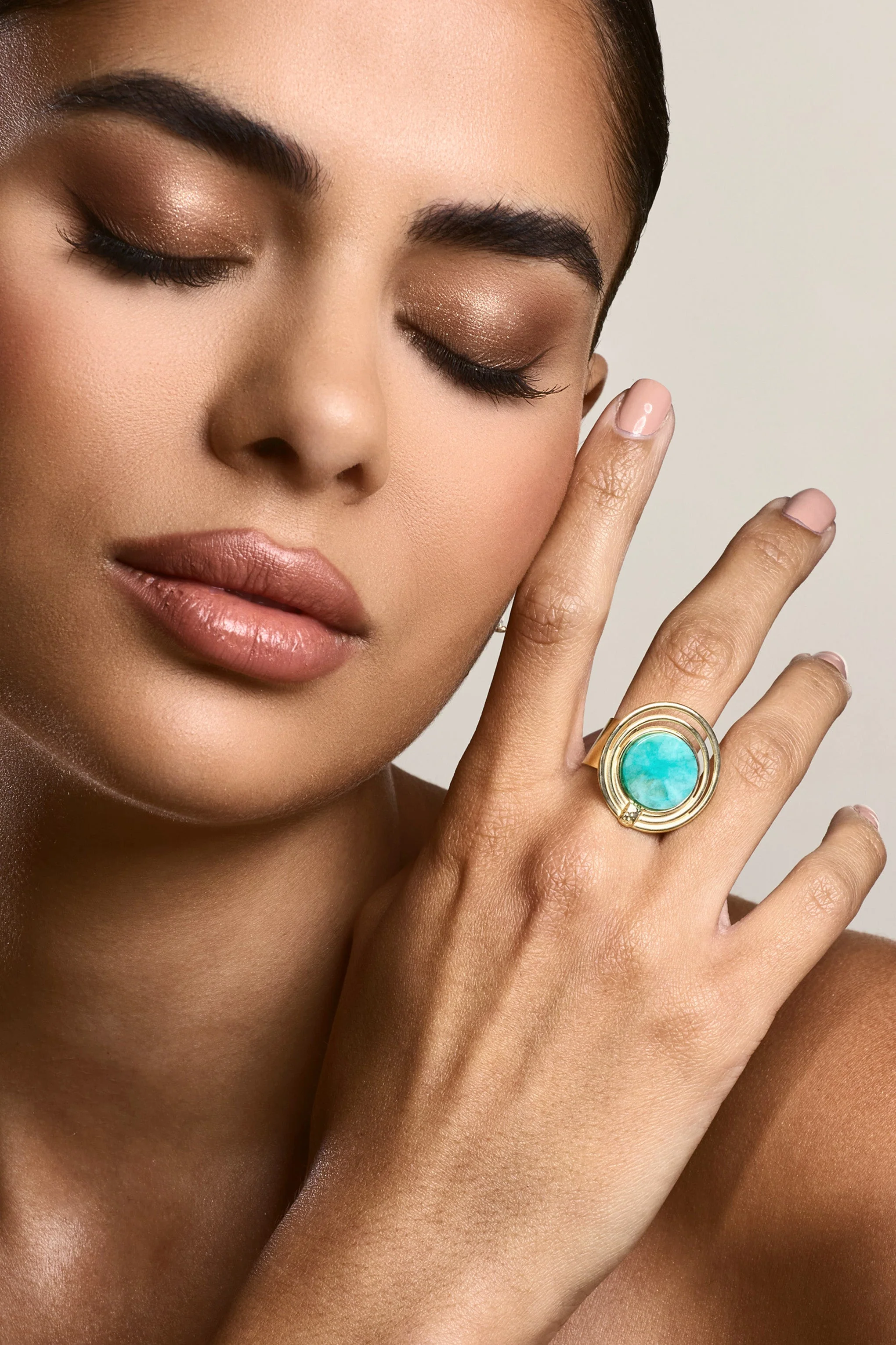Tokya | Gold Adjustable Turquoise Pendant Ring