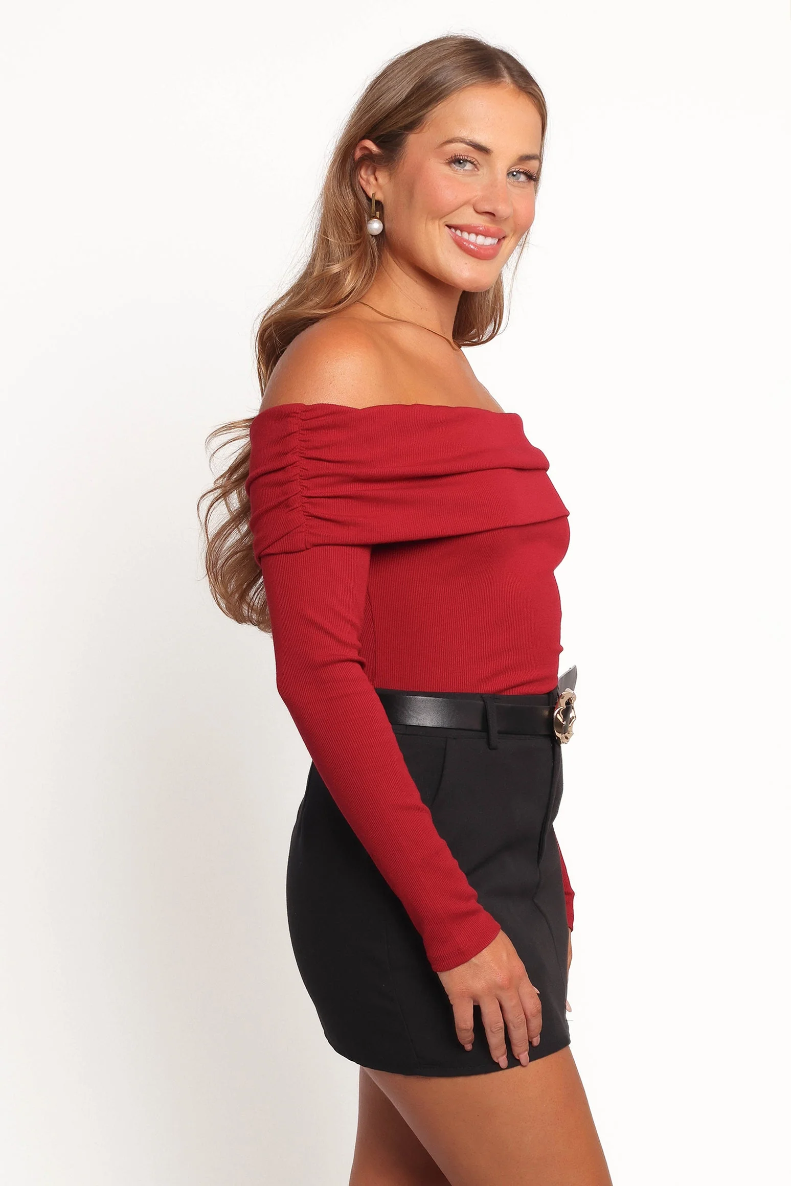 Thomsie Off Shoulder Knit Top - Berry