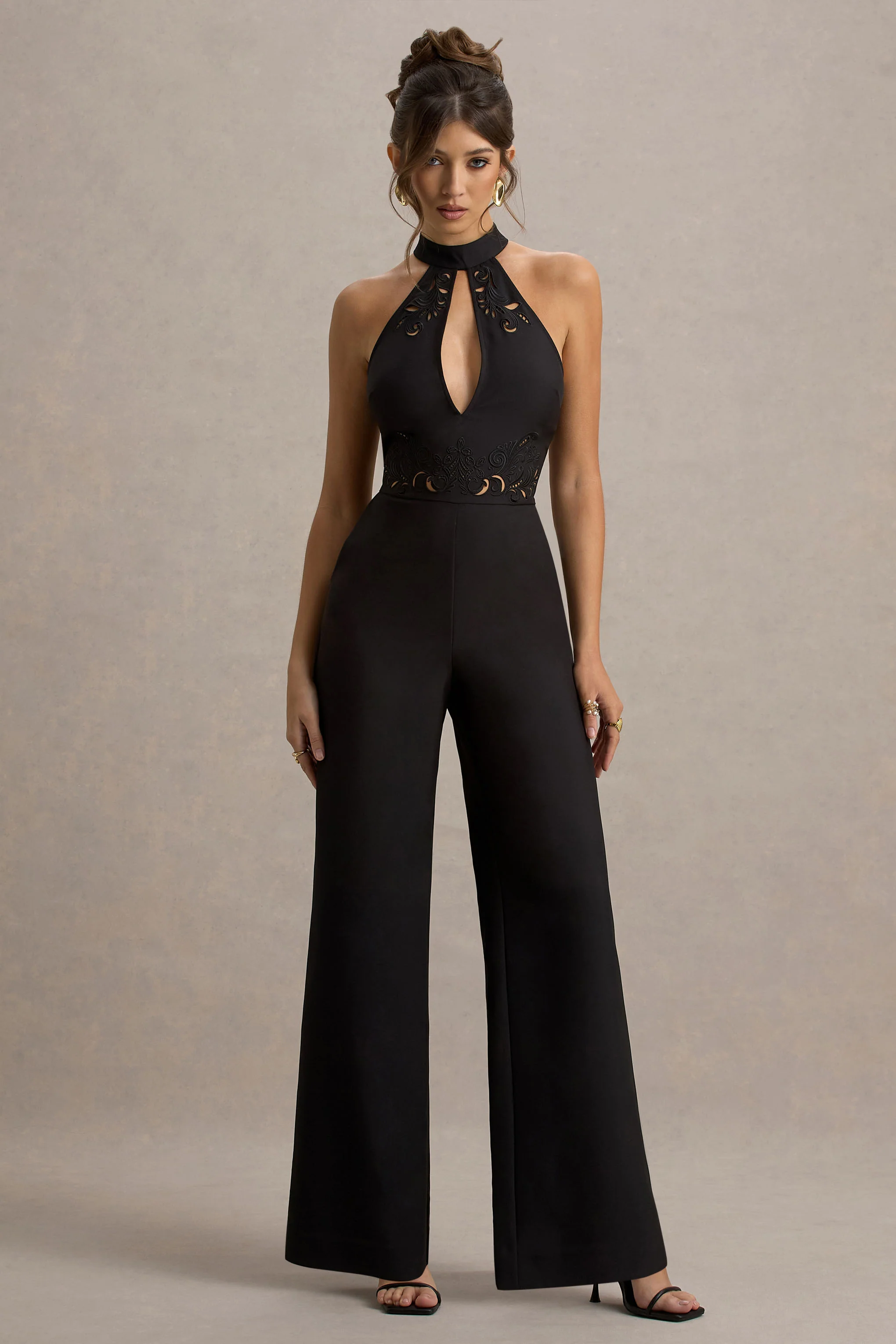 Kami | Black High-Neck Embroidered Jumpsuit