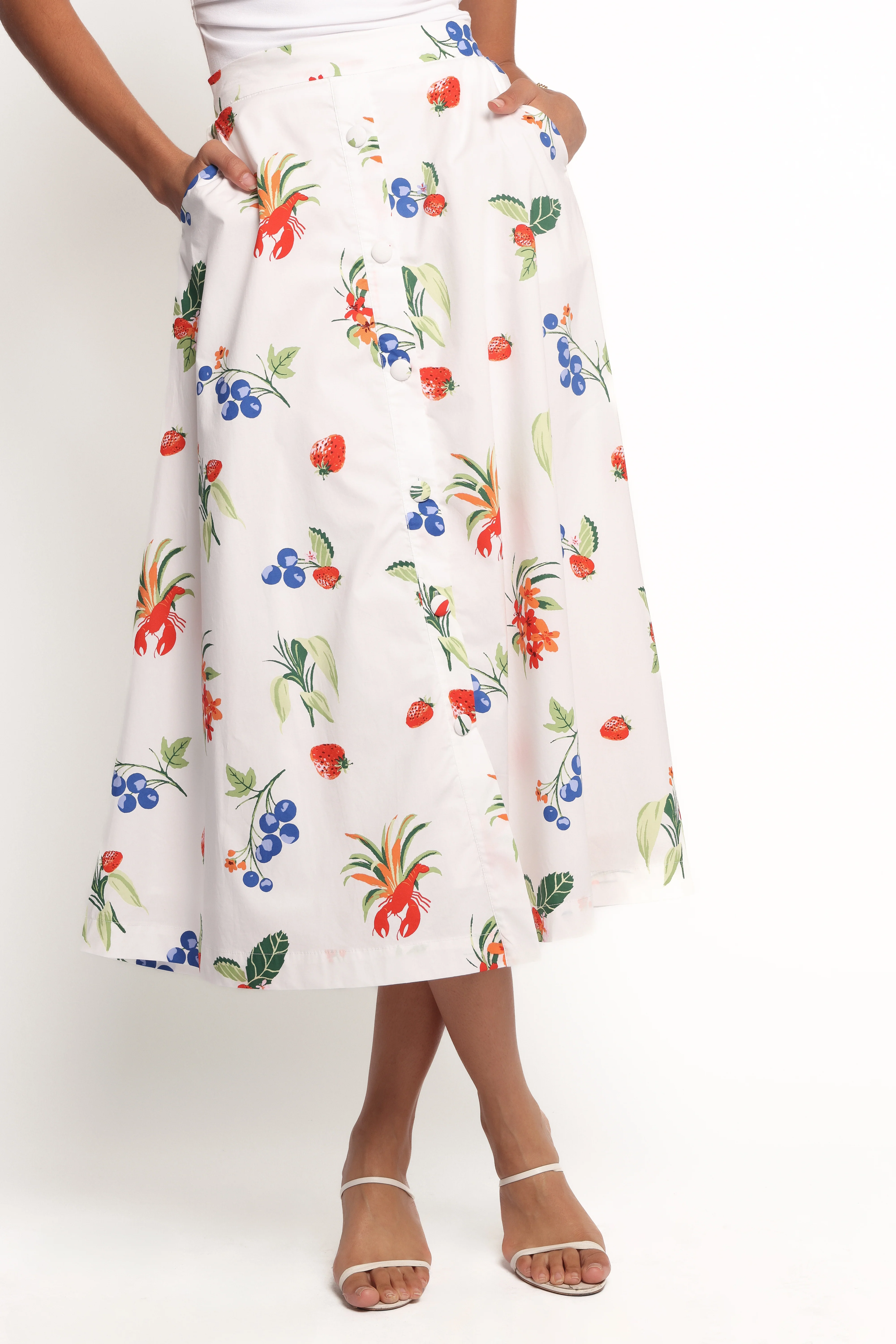 Geneva Midi Skirt - Off White Red