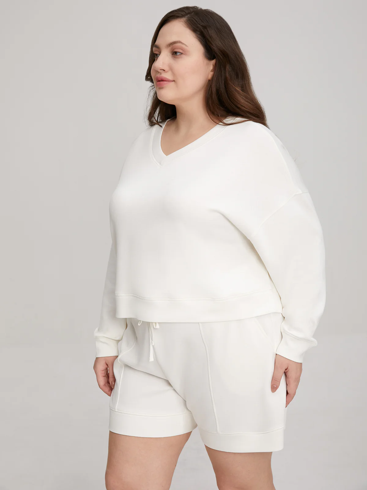 Plus V-Neck Crop Sweatshirt