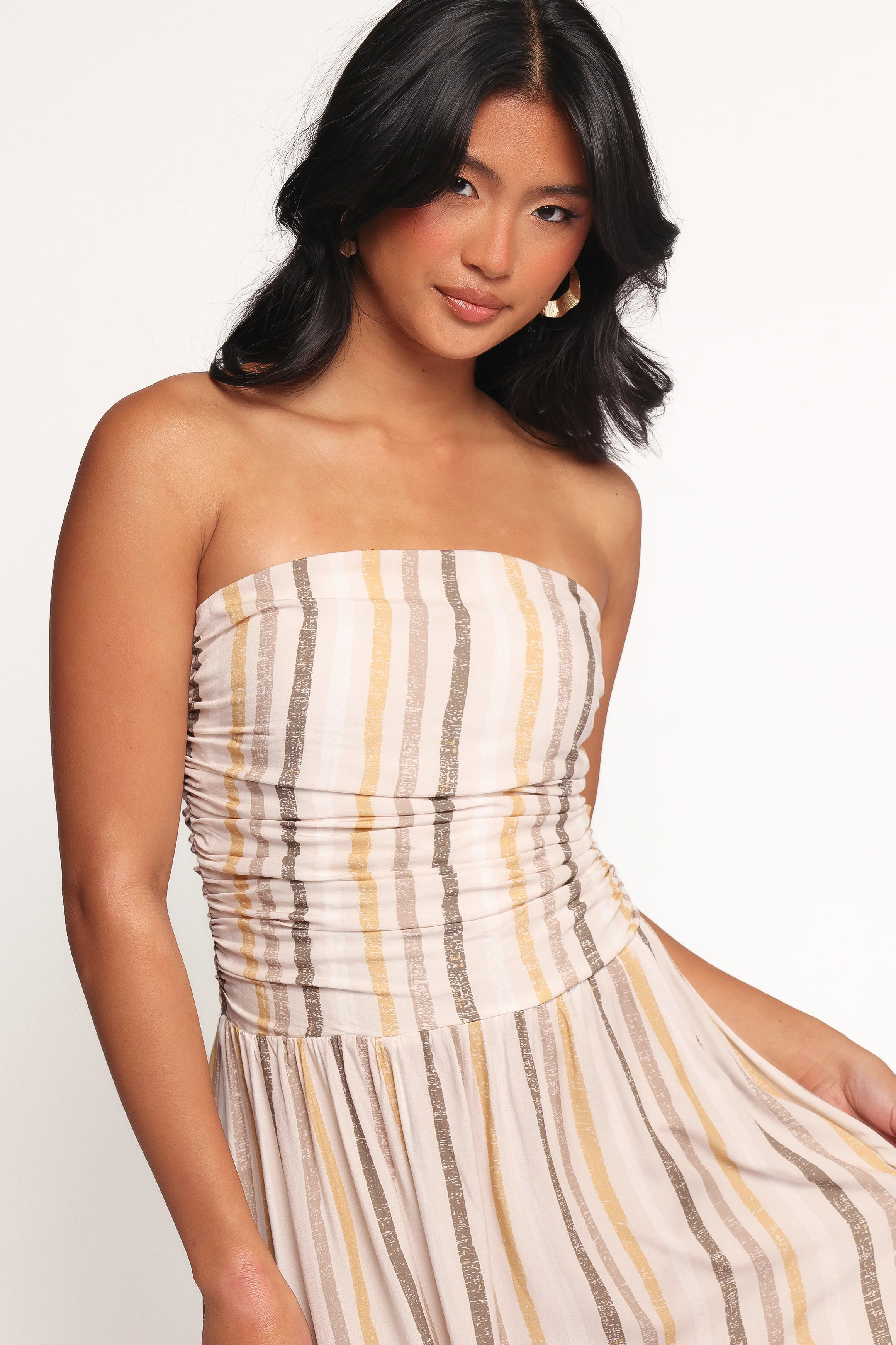 Jimena Strapless Maxi Dress - Brown Stripe