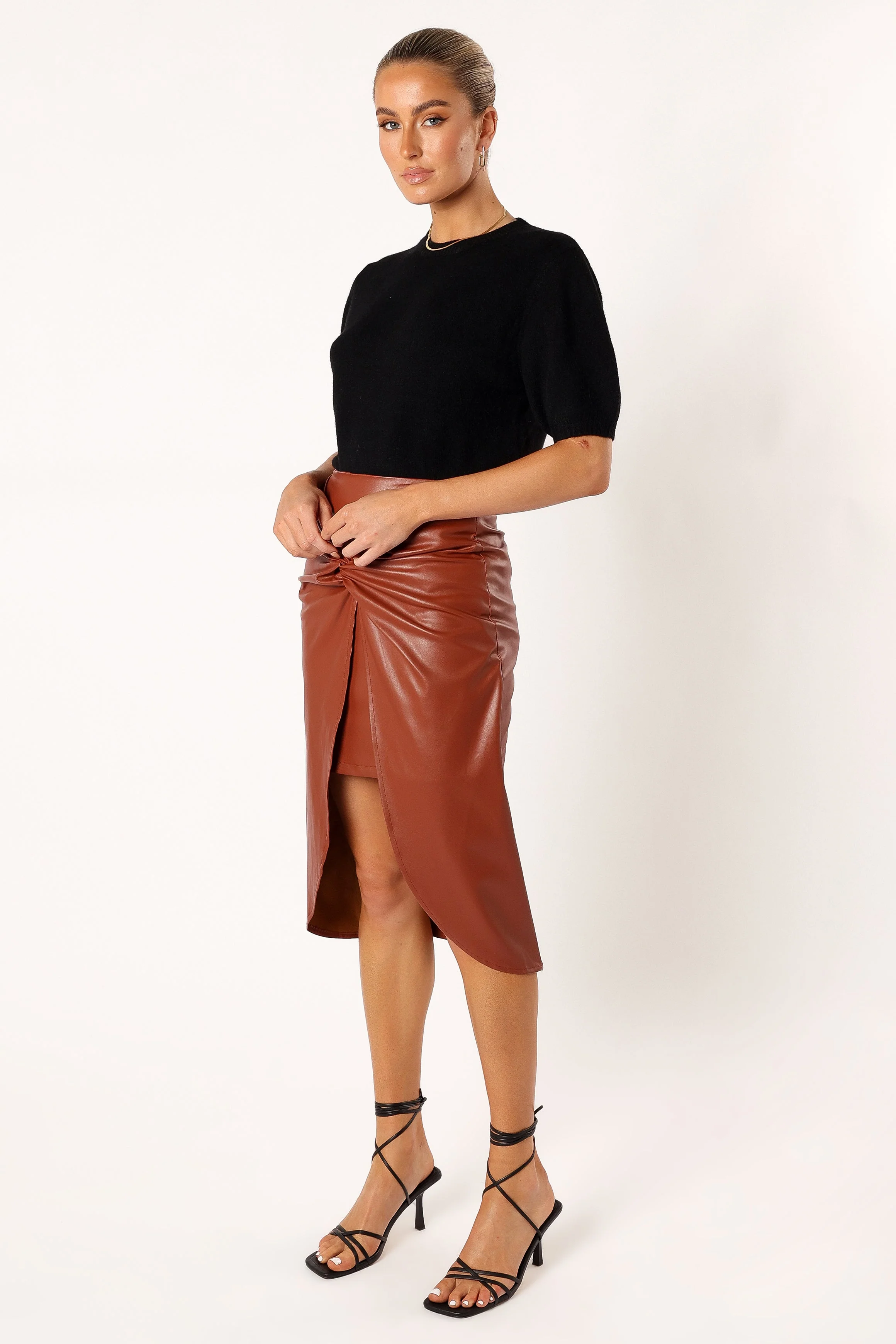 Kristy Vegan Leather Skirt - Brown