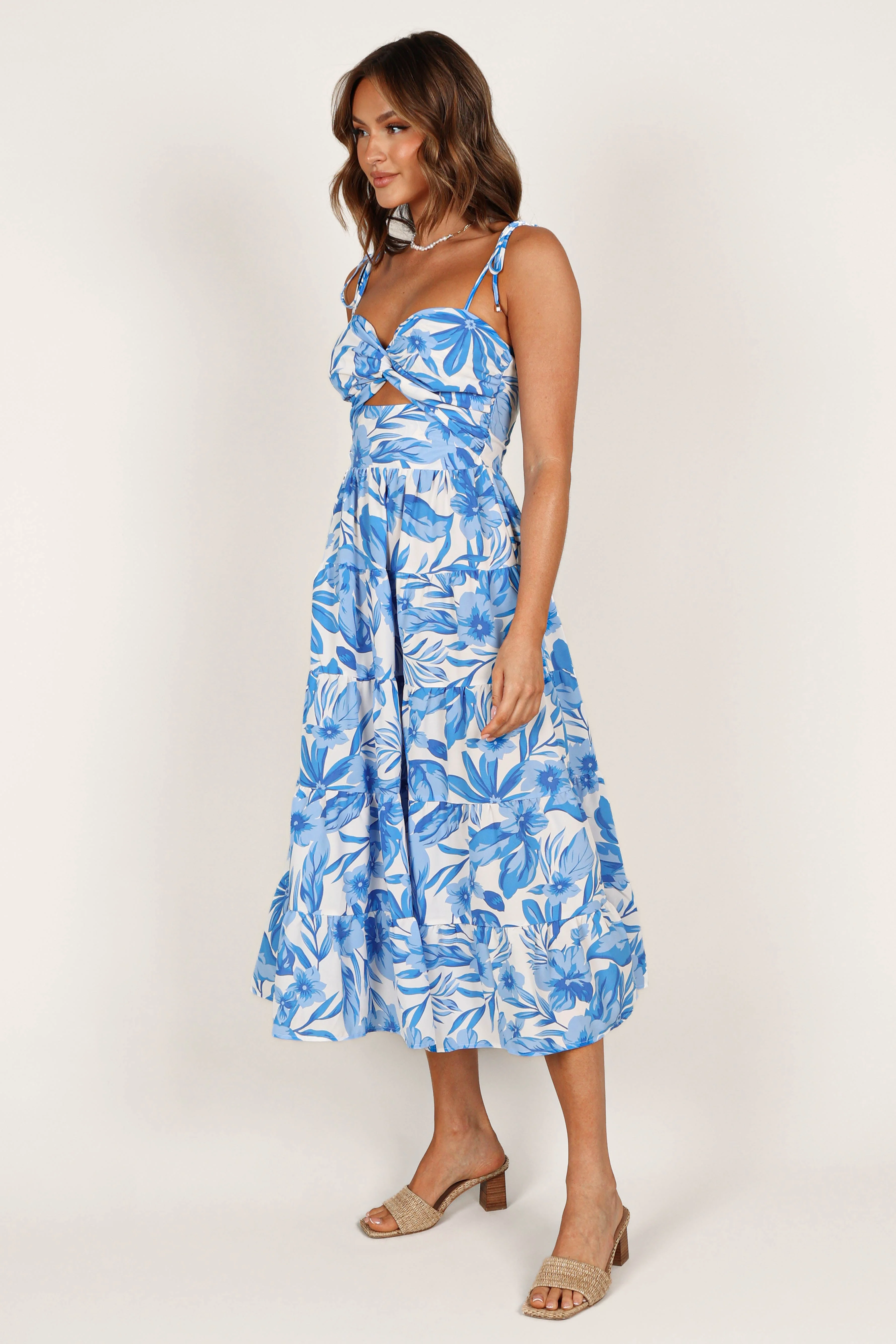 Rose Midi Dress - Blue/White