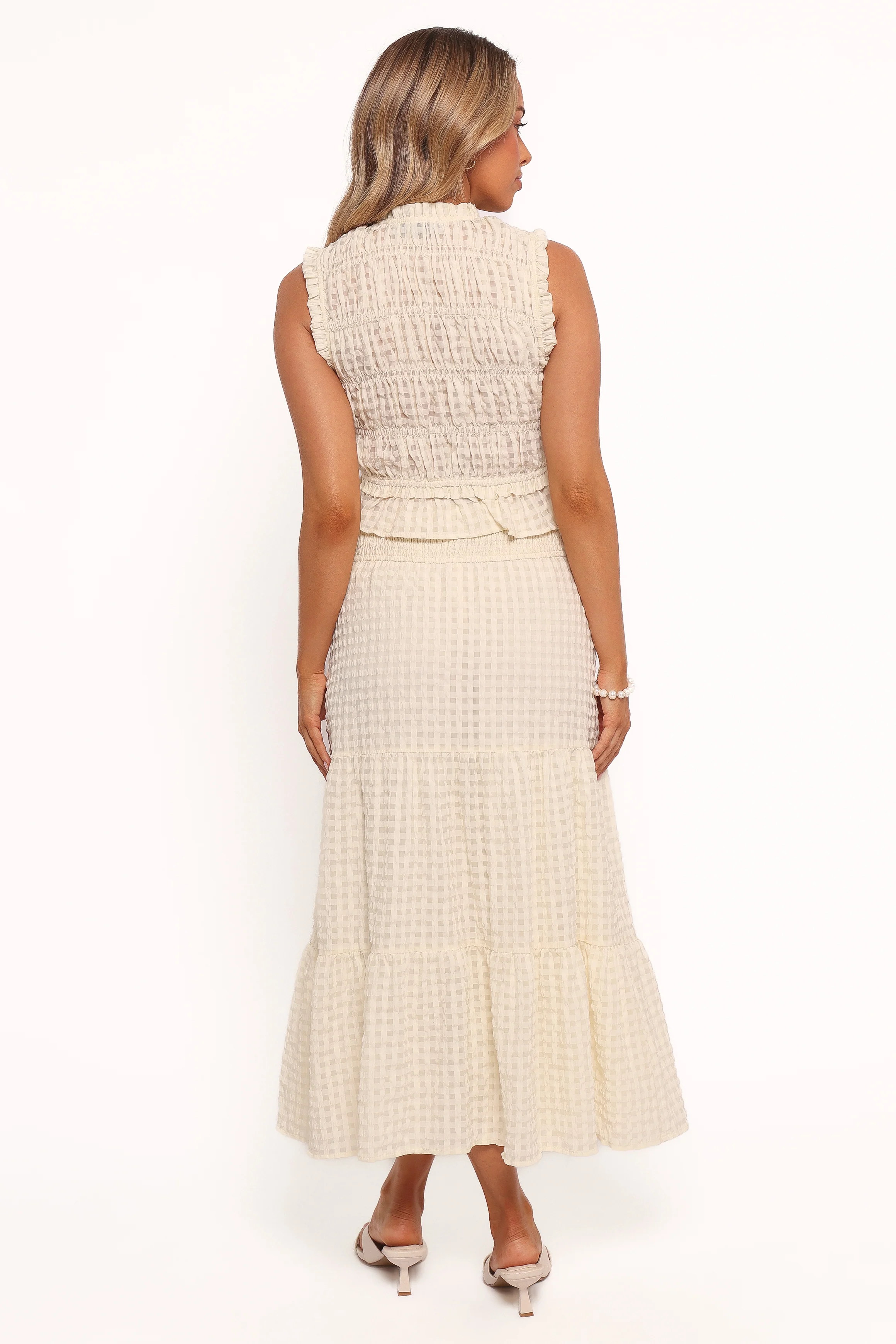 Farica Gingham Midi Skirt - Cream