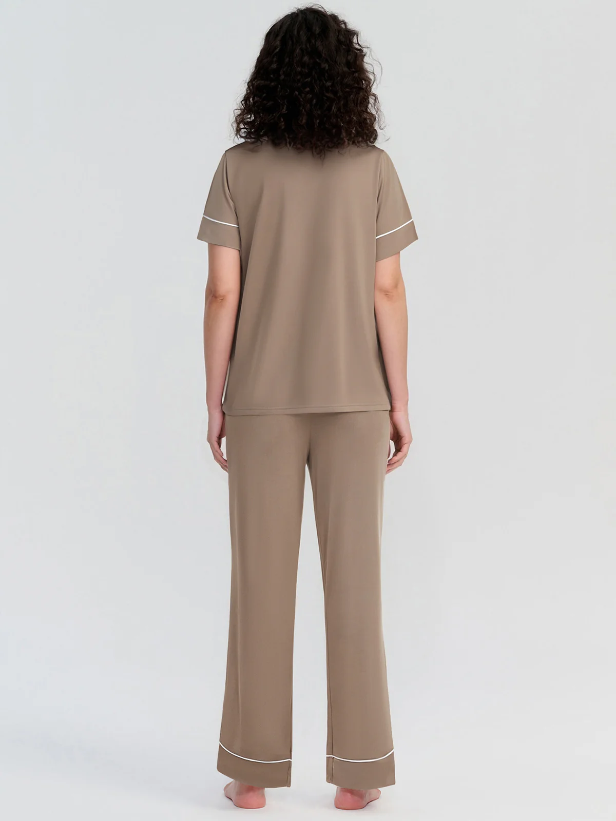 Solid Piped Short Sleeve Pajamas Set