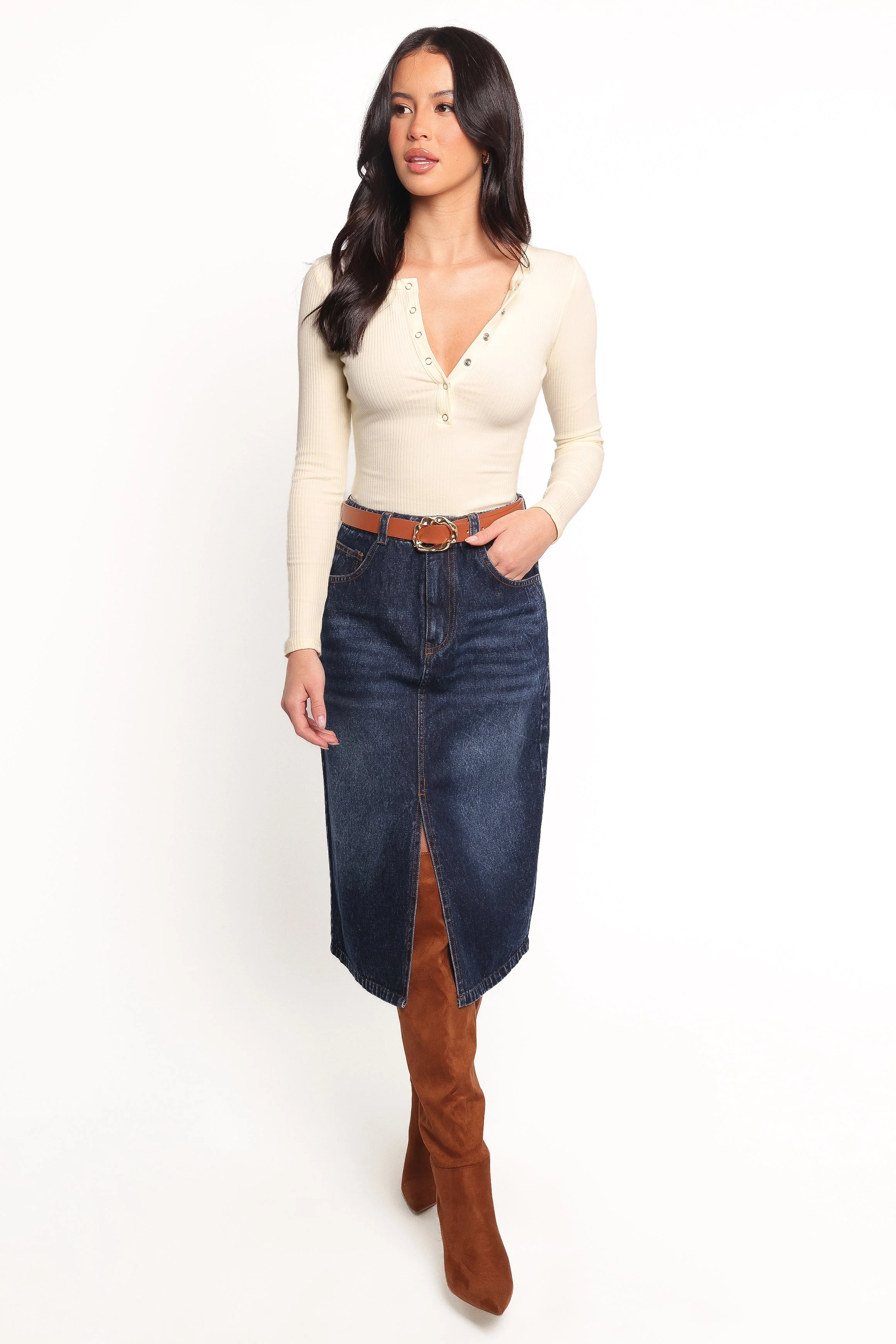 Starcie Denim Midi Skirt - Medium Denim