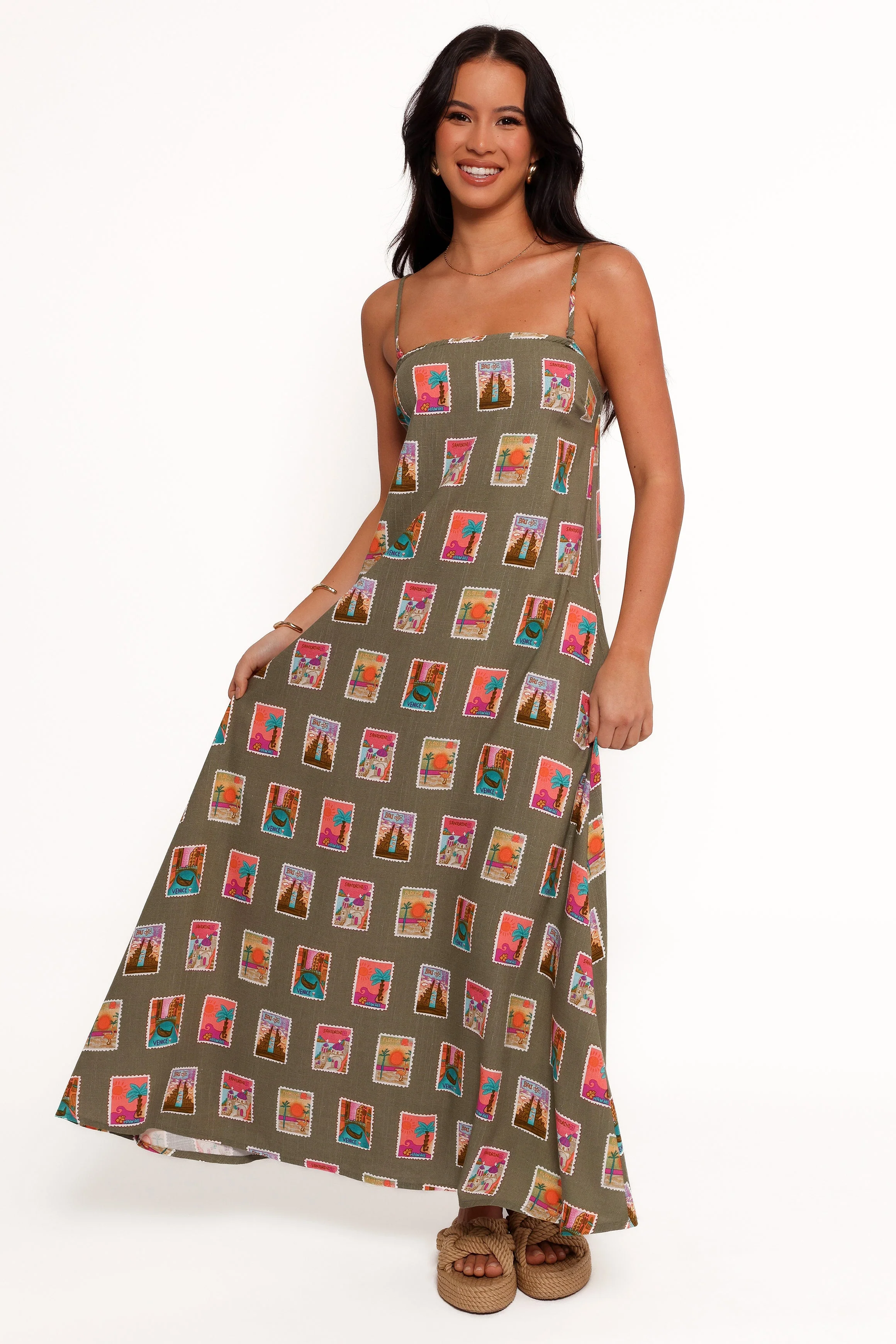 Aoife Maxi Dress - Olive Print