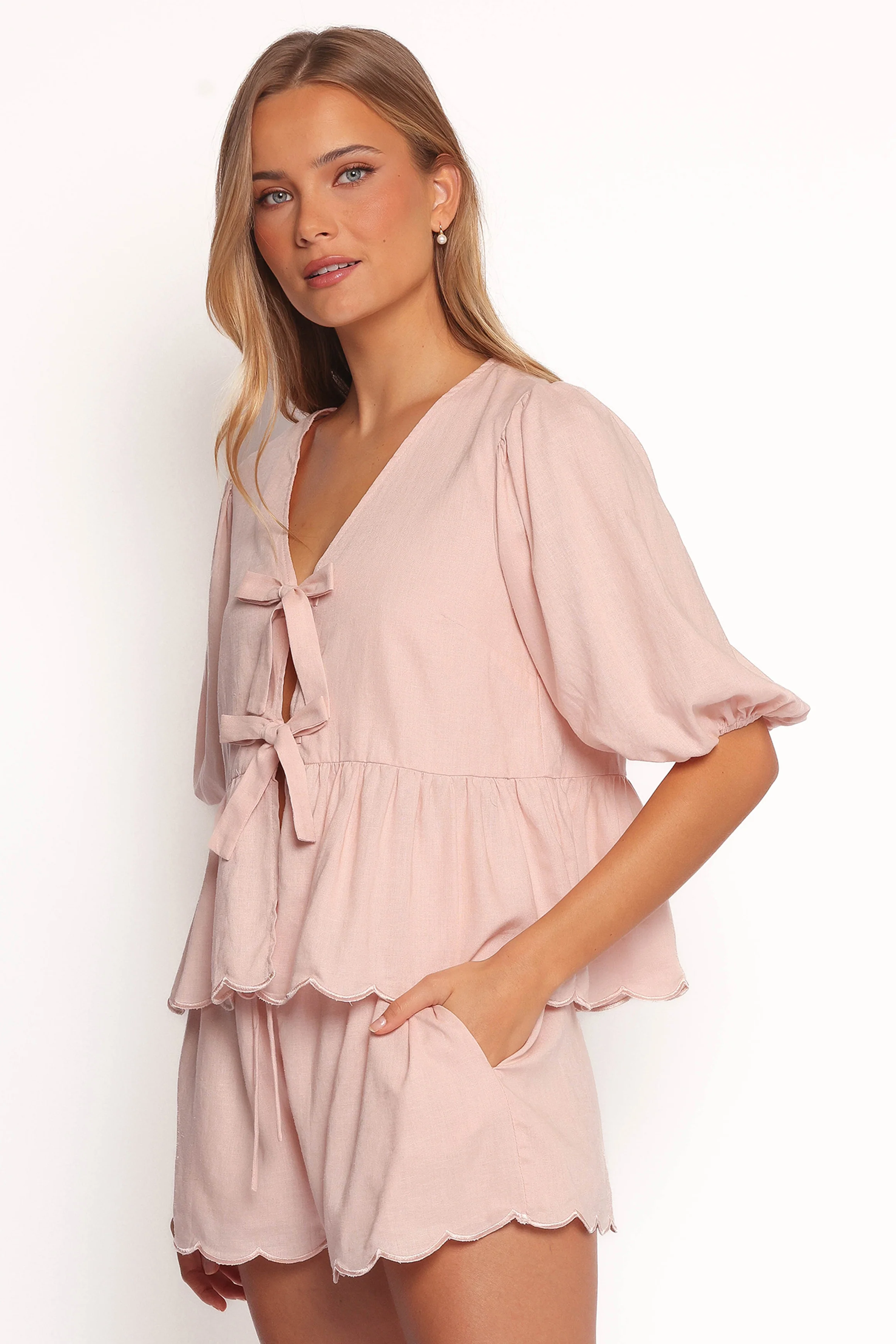 Zarie Scalloped Short Set - Light Pink