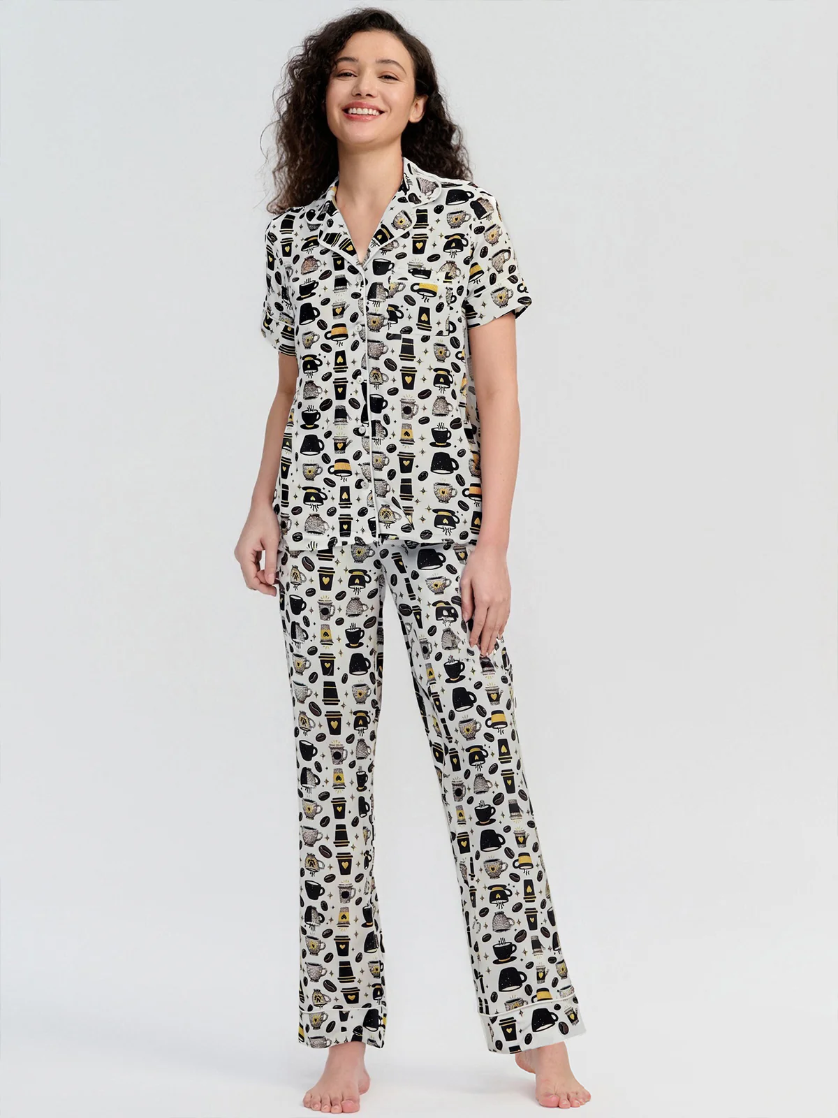Coffee Cup Short Sleeve Pajamas Set
