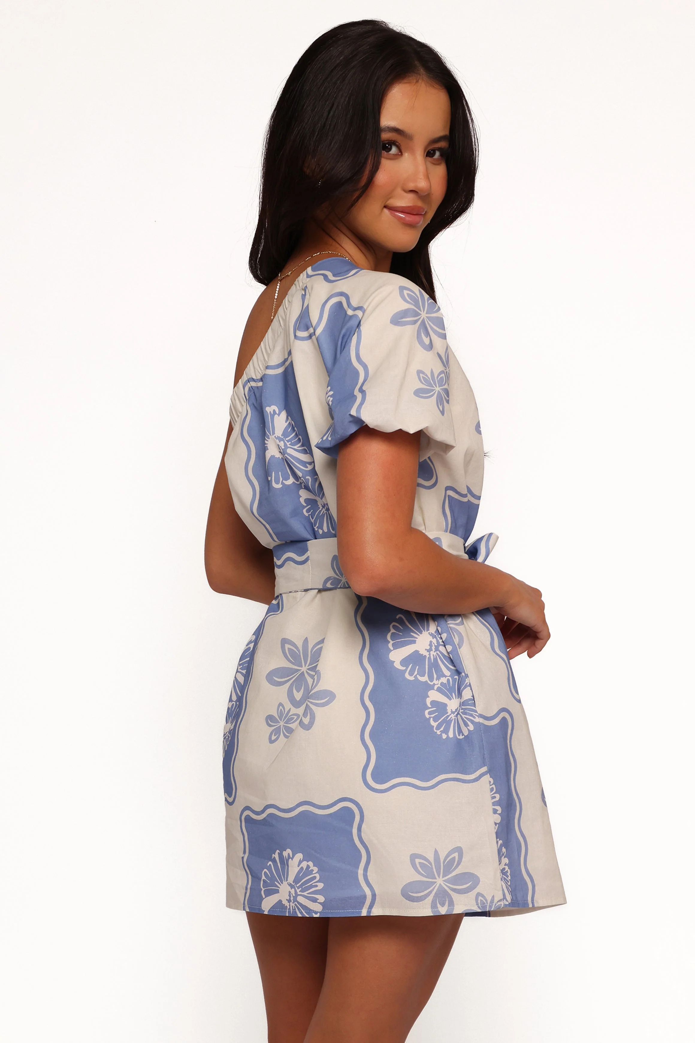 Dylan One Shoulder Mini Dress - Blue Dahlia