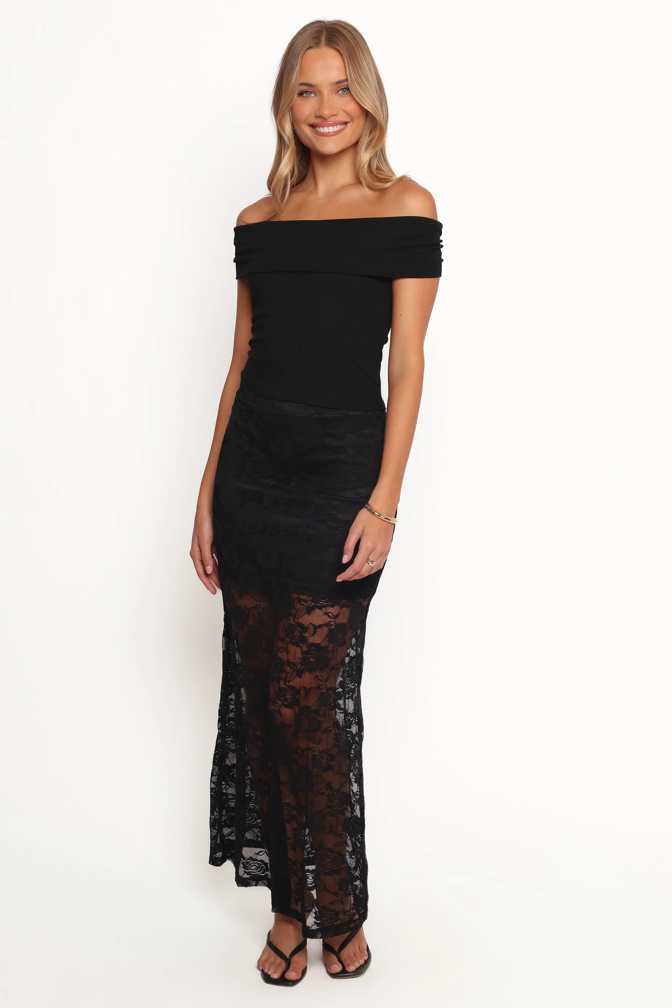 Laken Sheer Lace Maxi Skirt - Black
