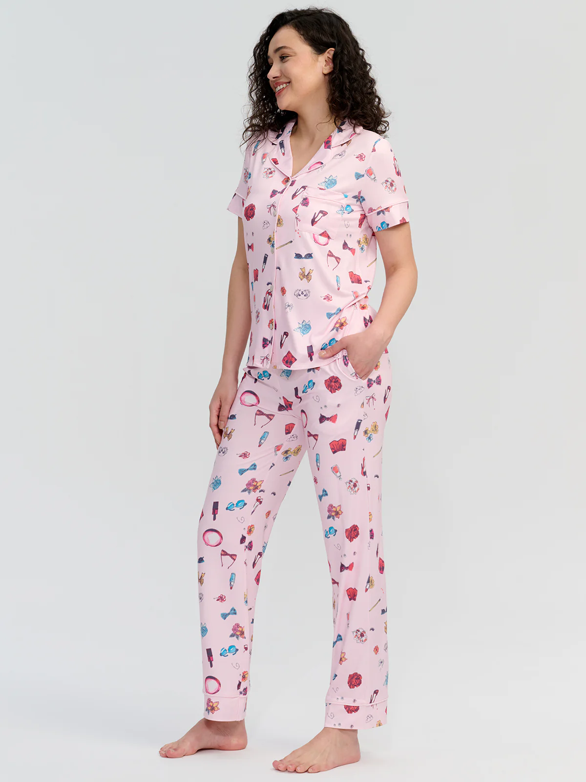 Cosmetic Print Short Sleeve Pajamas Set