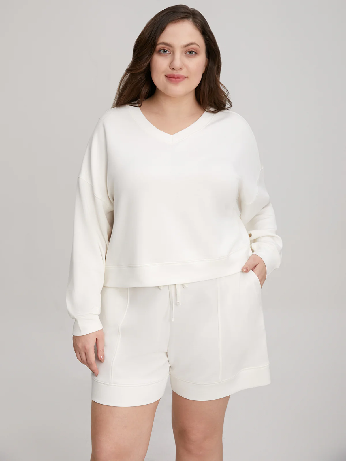 Plus V-Neck Crop Sweatshirt