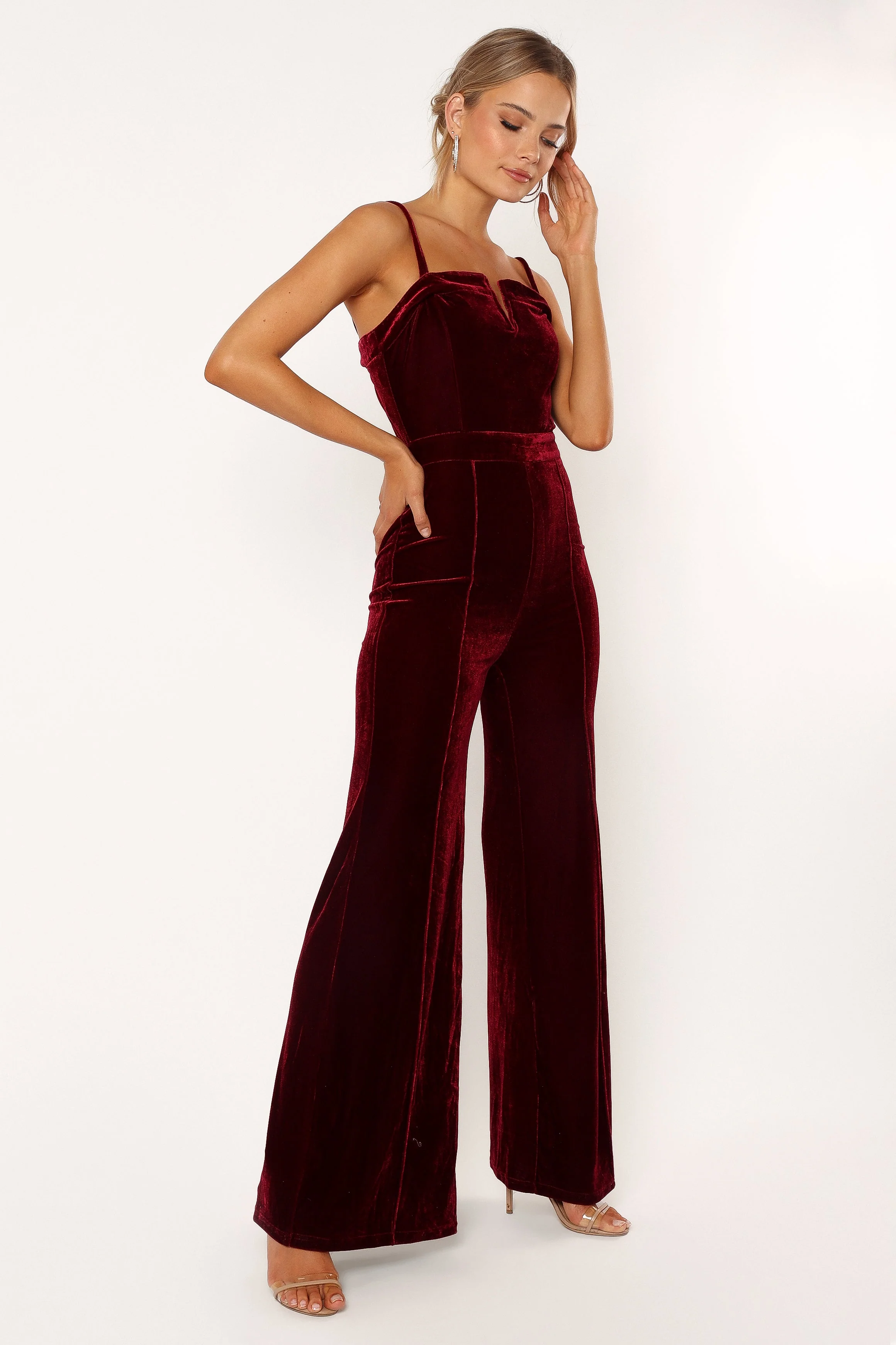 Lexie Velvet Jumpsuit - Burgundy