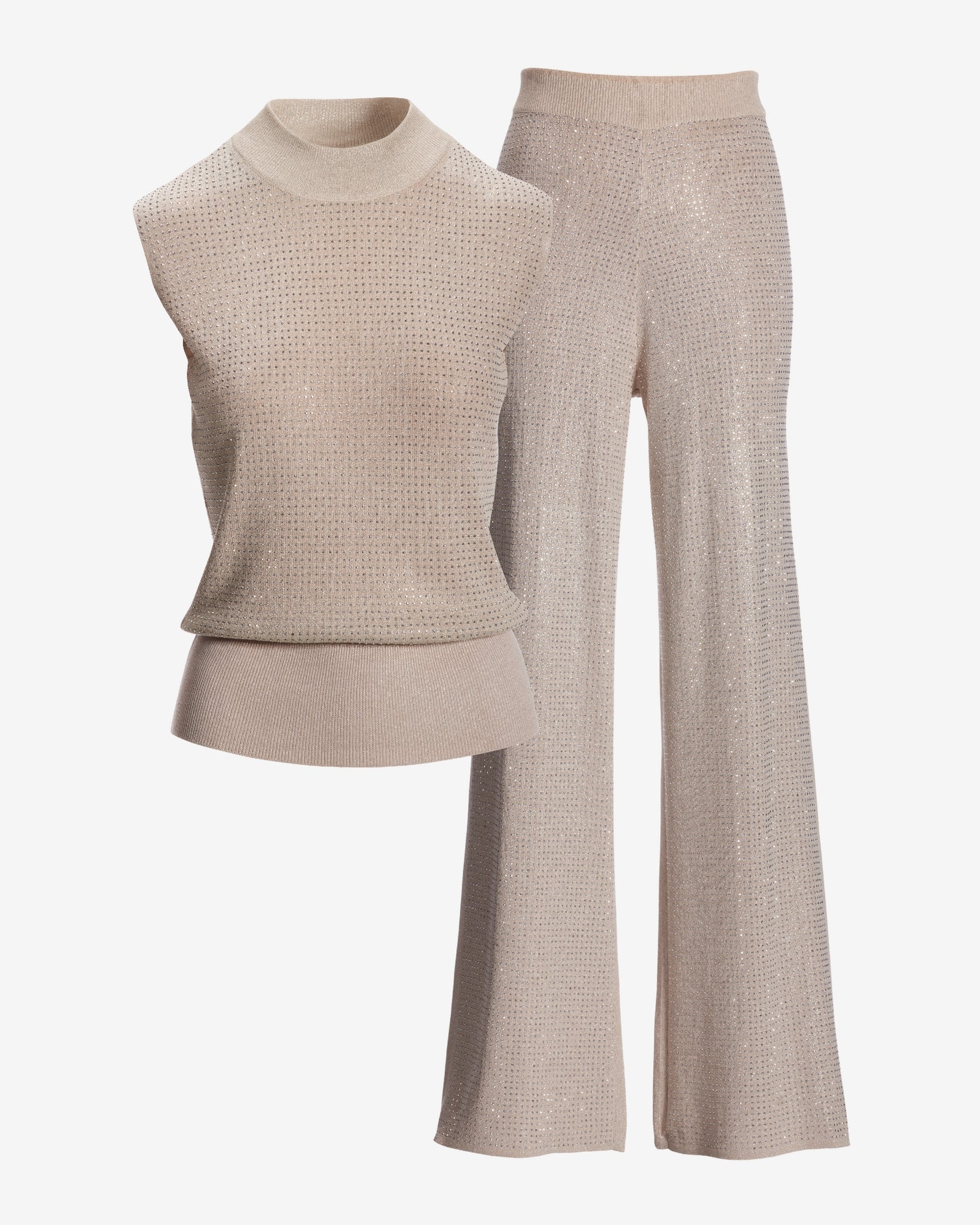 Mock Neck Rhinestone Lounge Set Champagne