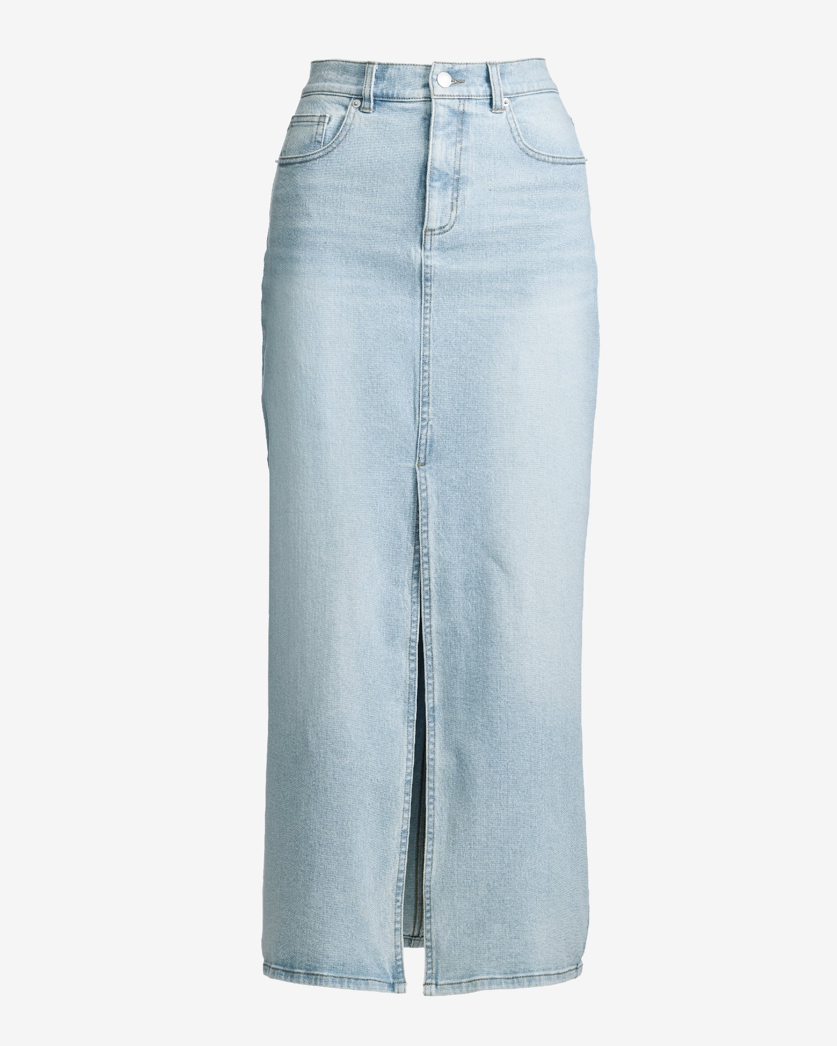 Front Slit Denim Midi Skirt Light Wash