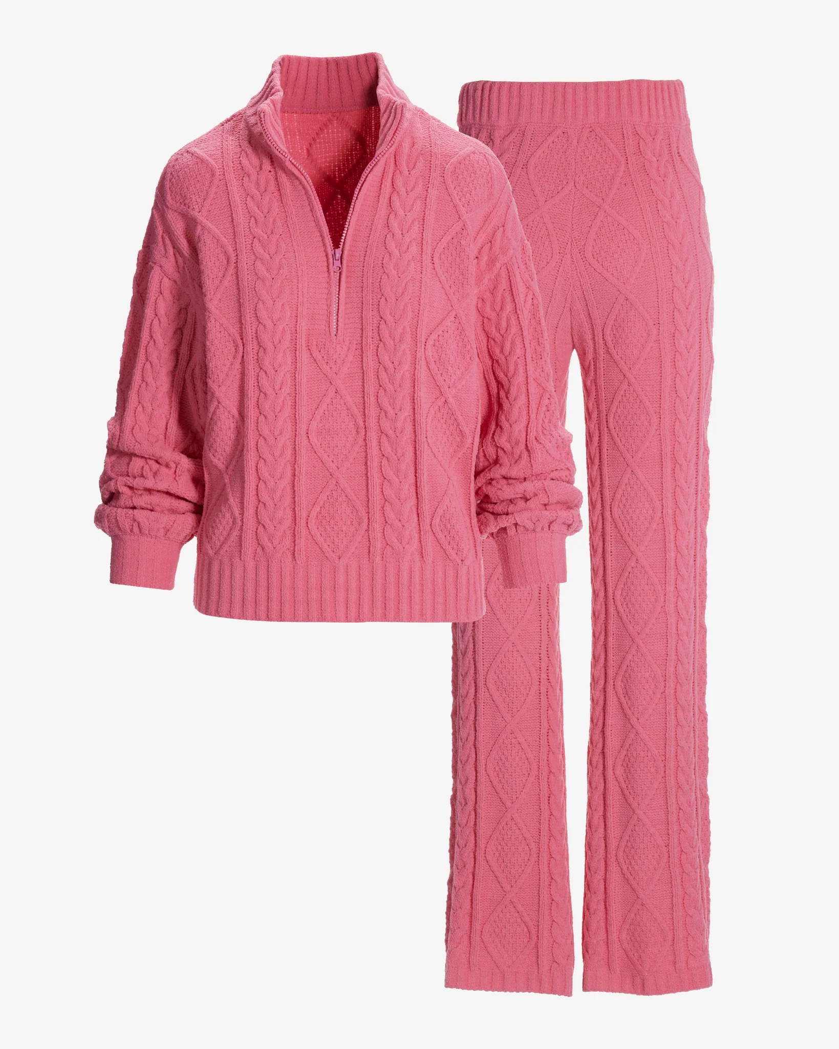Half Zip Cable Lounge Set Pink Carnation