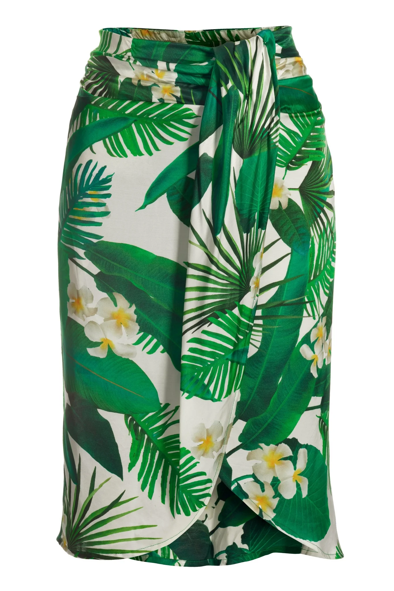 Tropical Print Charmeuse Wrap Skirt Green Multi
