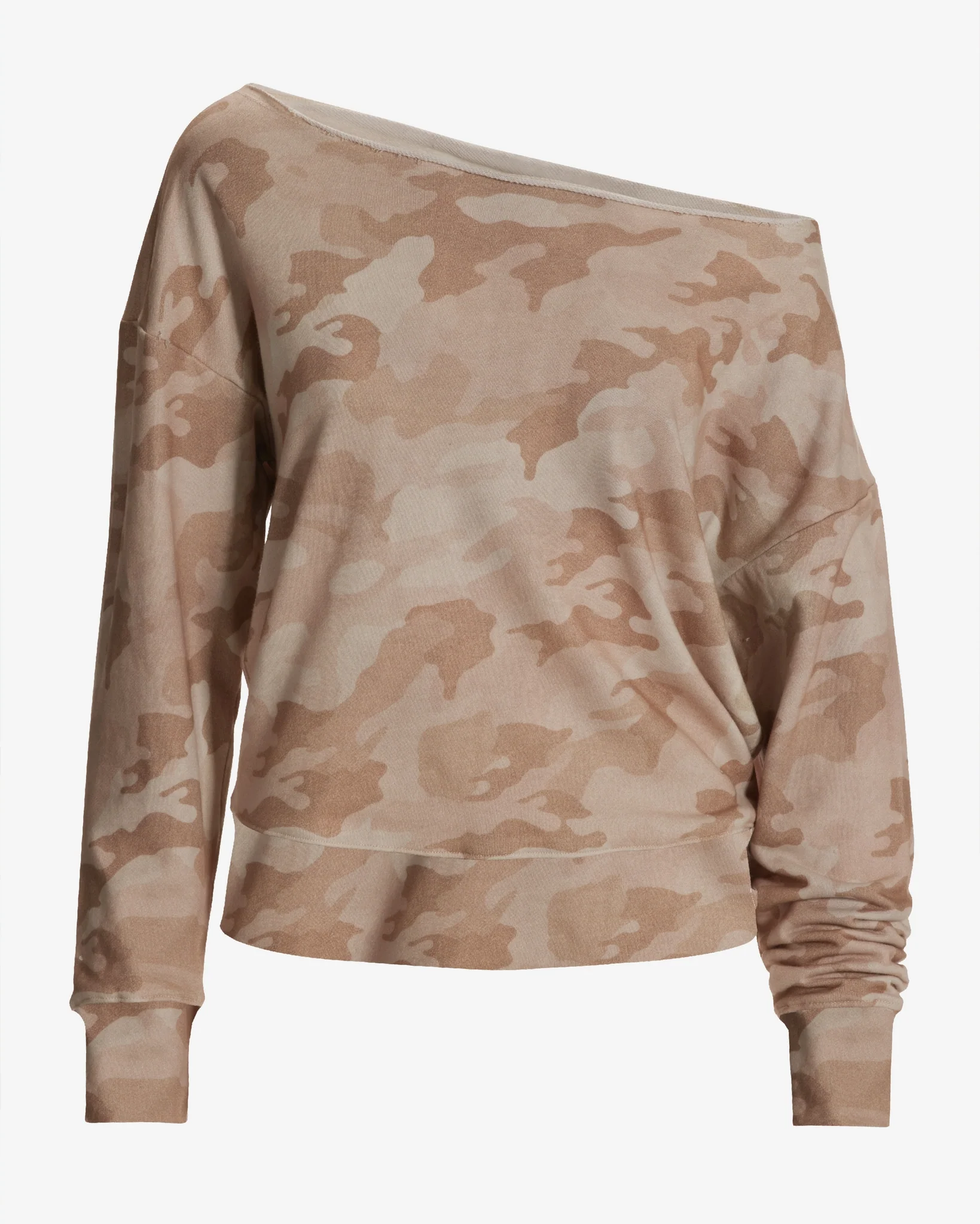 Cotton Comfort Camo Raw Edge Slouchy Sweatshirt Neutral