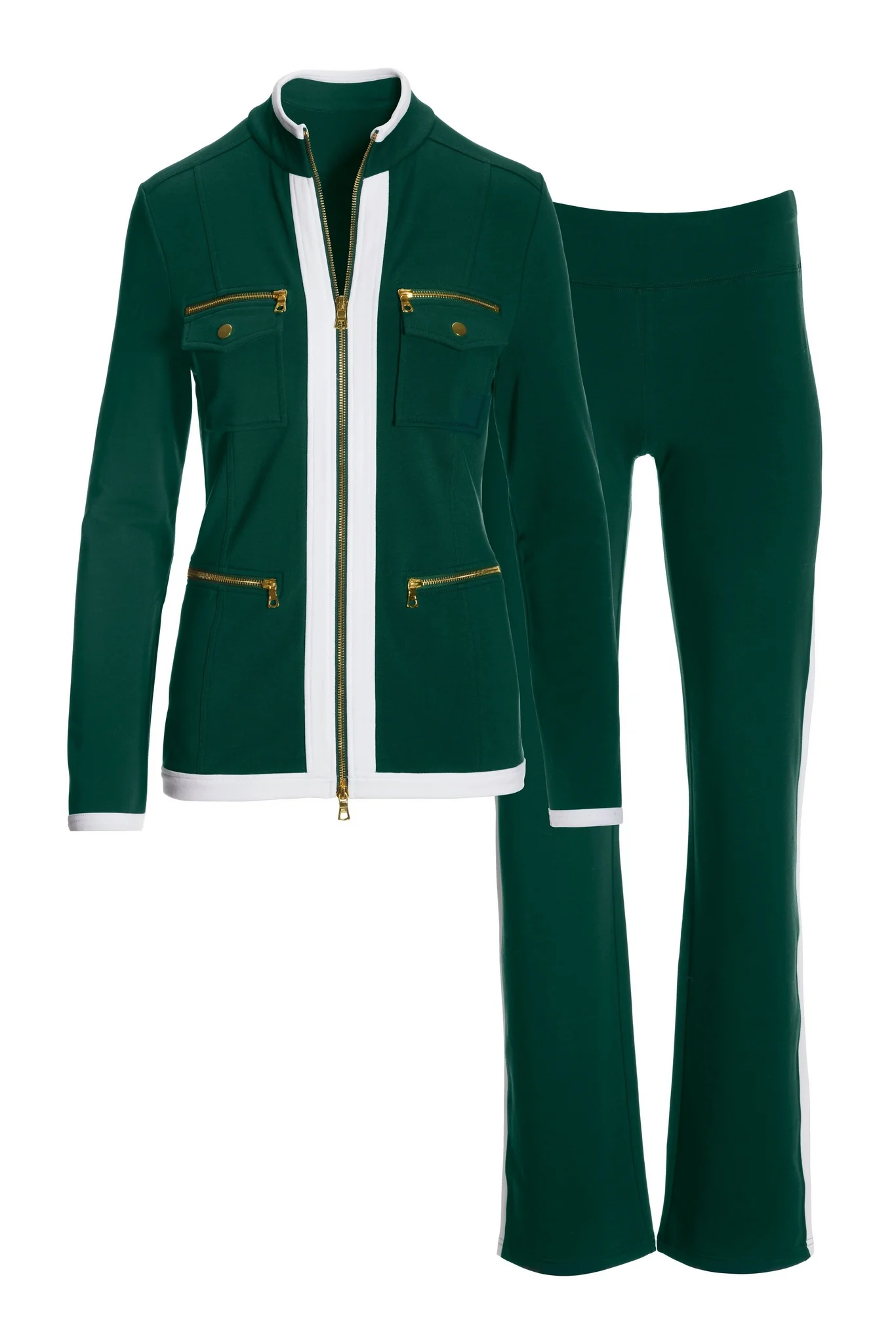 Chic Zippered Sport Coordinate Set Emerald