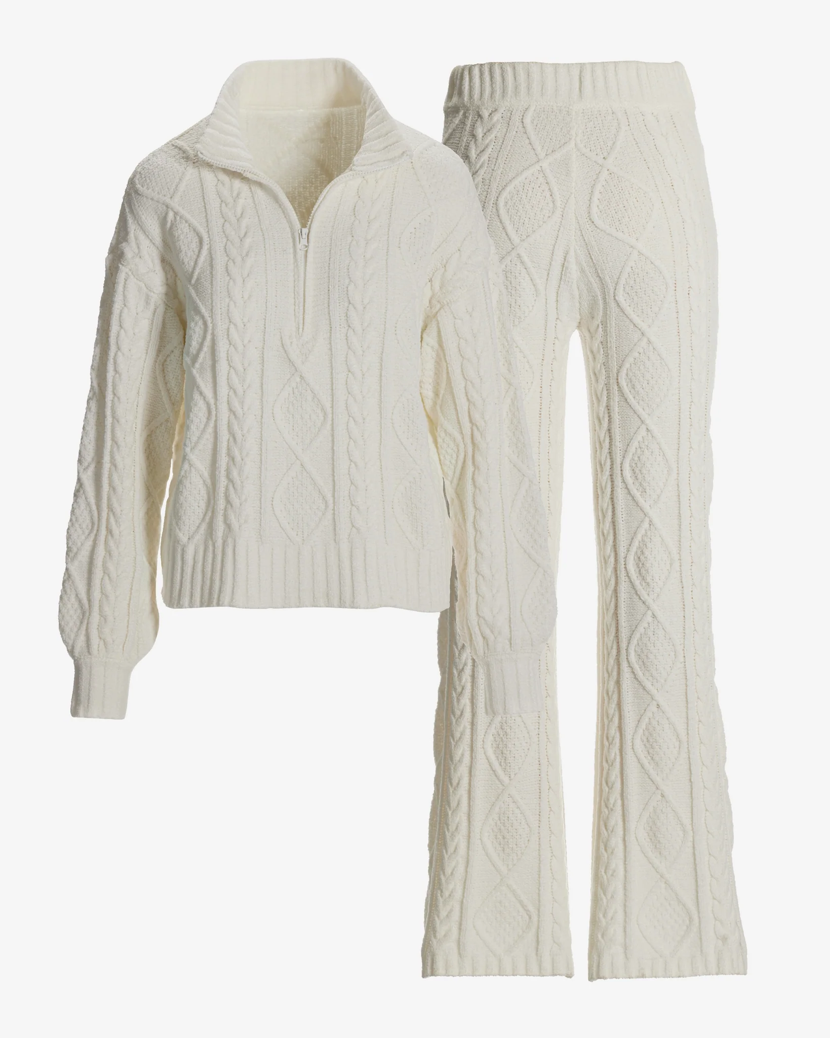 Half Zip Cable Lounge Set Off White