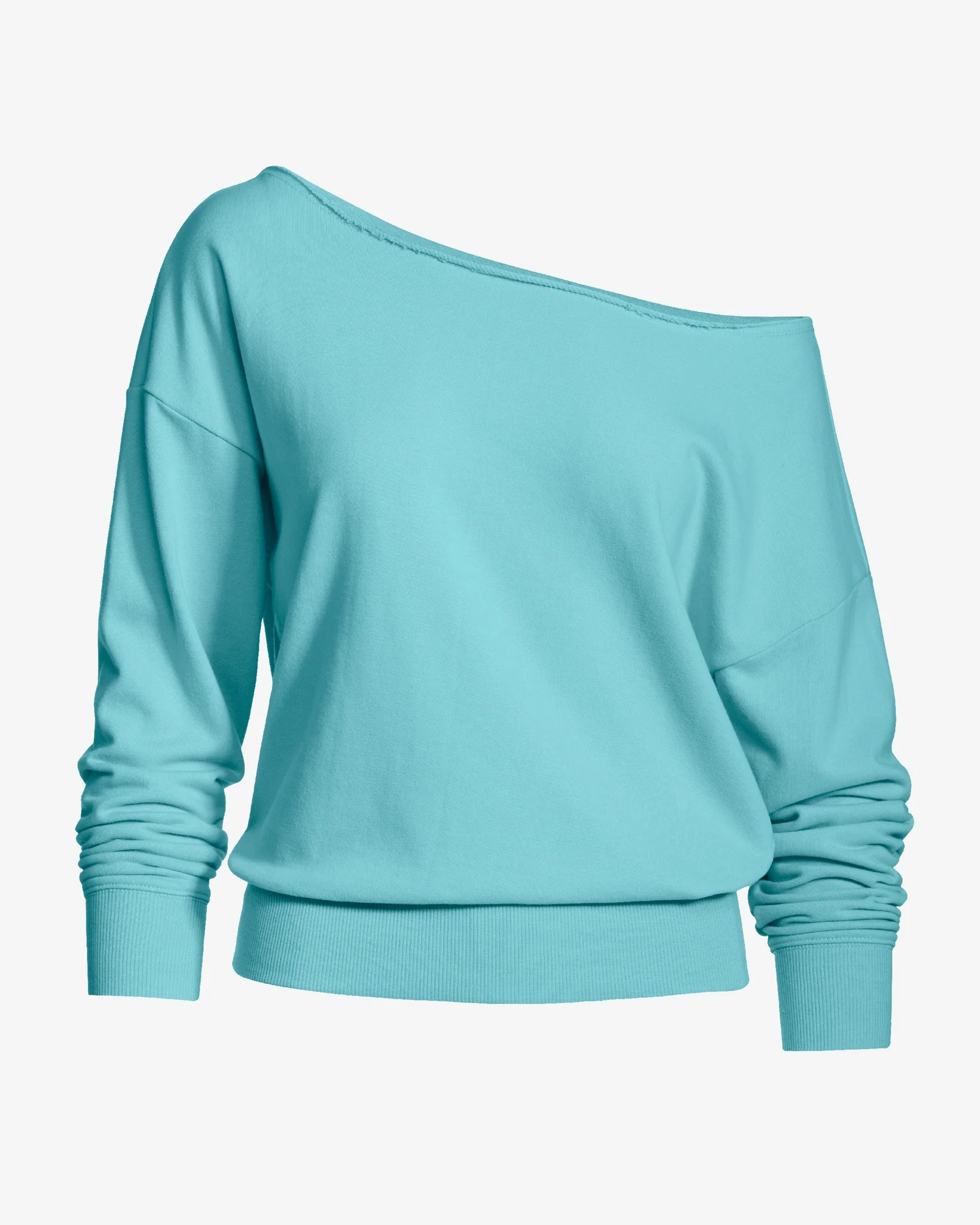 Cotton Comfort Raw Edge Slouchy Sweatshirt Aqua Splash